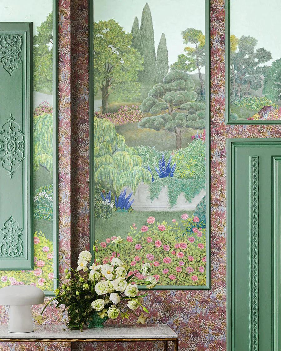 Wallpaper with a floral plant motif THE GARDENS - Petite Fleur pearl gray finish