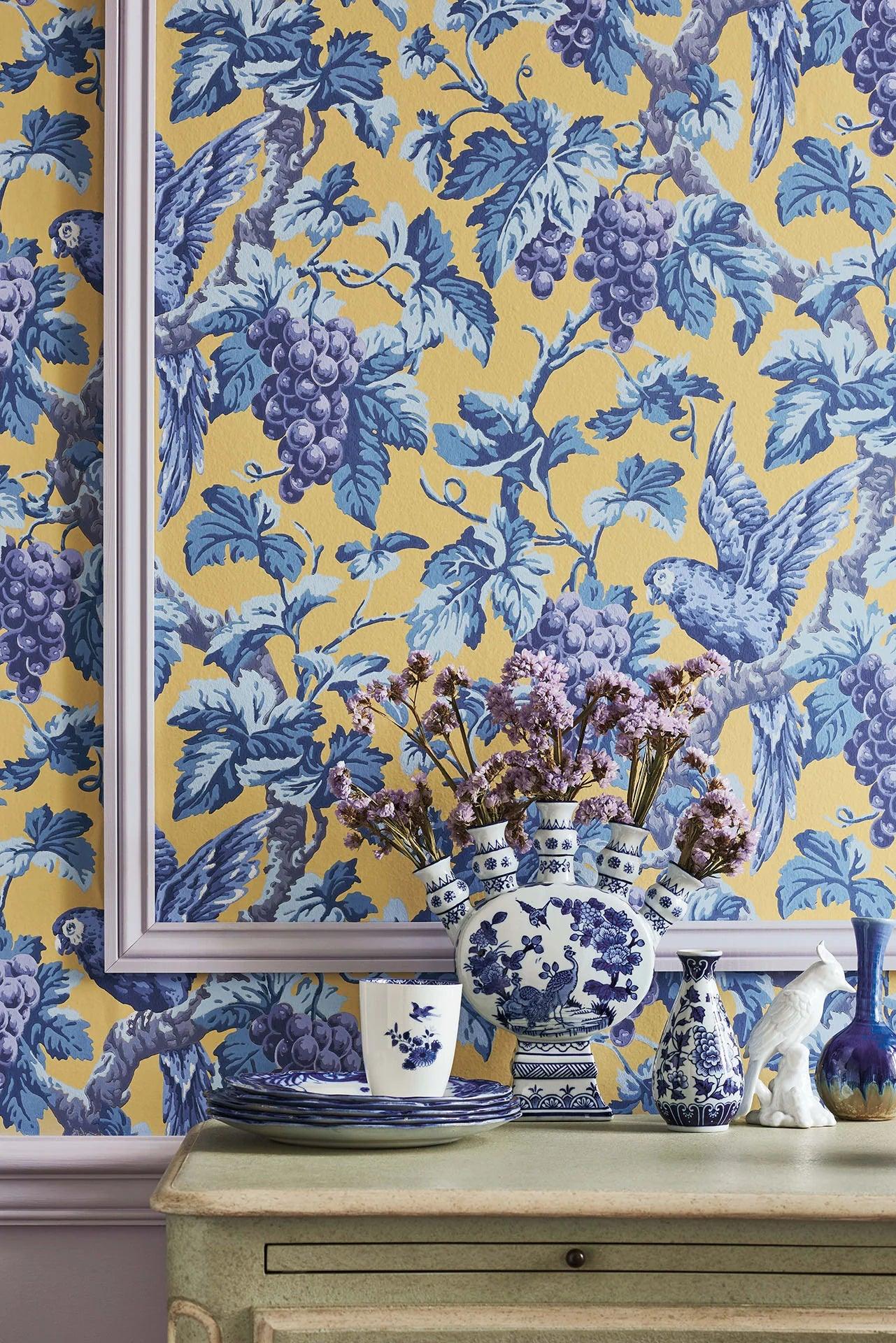 Wallpaper with a plant and animal motif of birds from THE PEARWOOD COLLECTION - Woodvale Orchard cream
