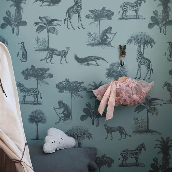 Tapeta VINTAGE ANIMALS ciemny miętowy Wallcolors Eye on Design