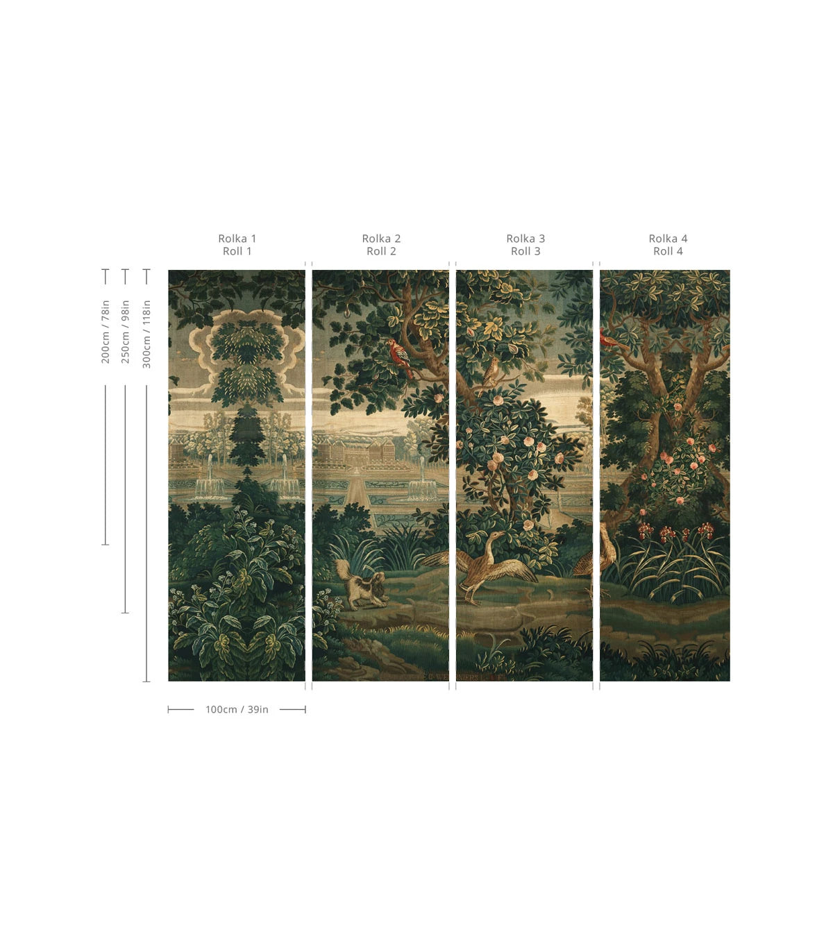 Vintage Garden Arras Green Wallpaper with Plant and Animal Motif
