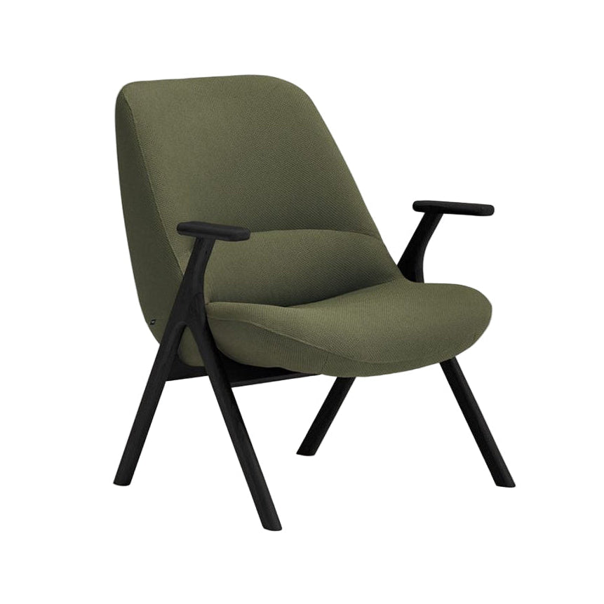DINS Armchair in Dark Green with Black Wooden Base