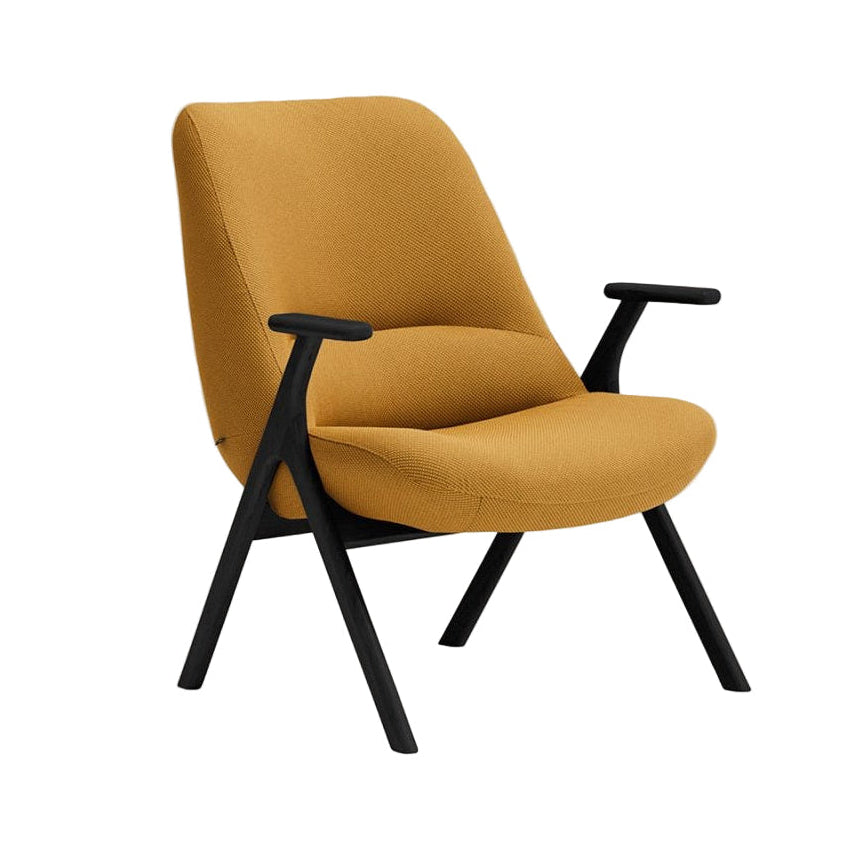 DINS mustard armchair with a black wooden base