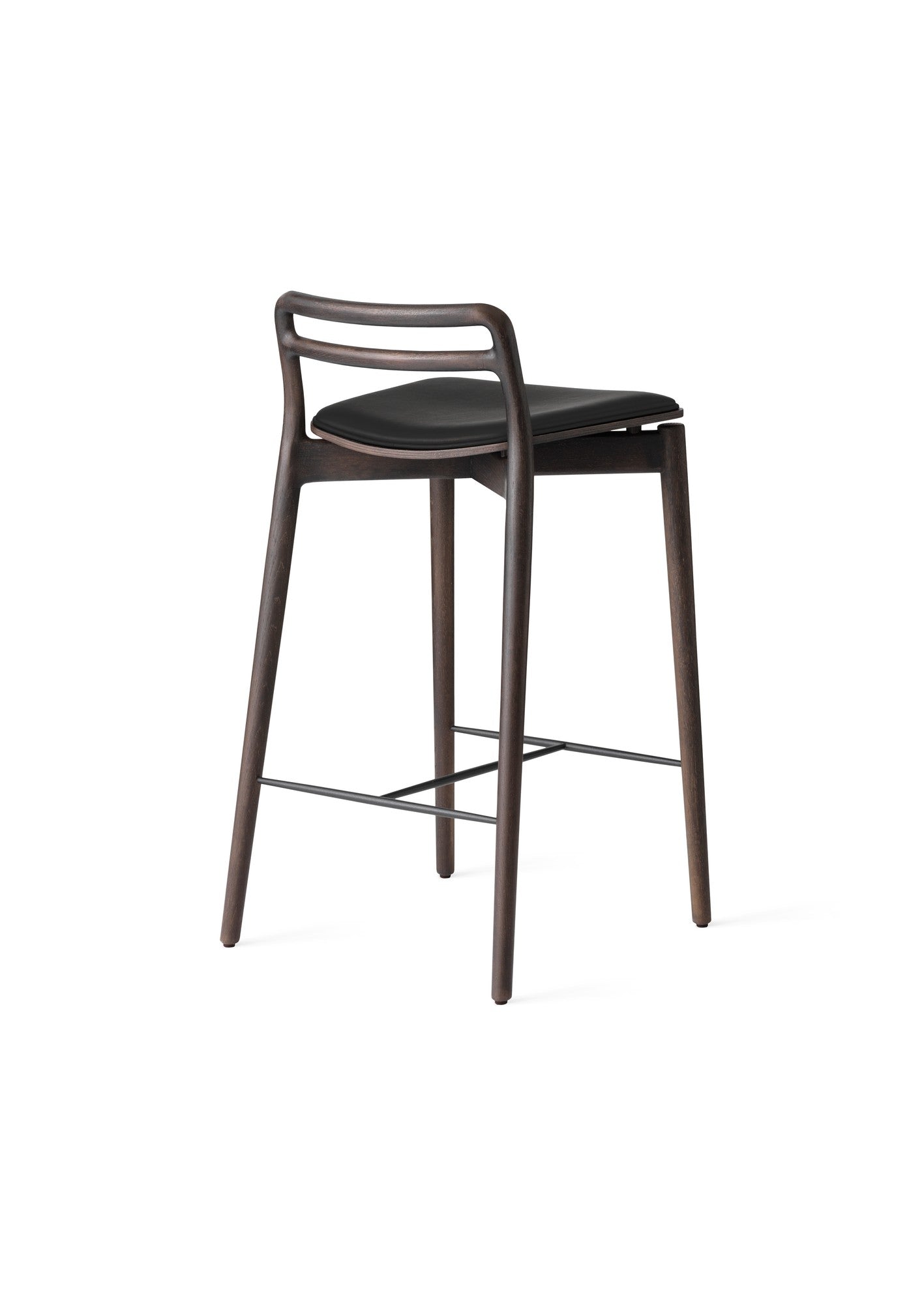 Hocker CABIN schwarze Leder mit dunklem Eichenfuß