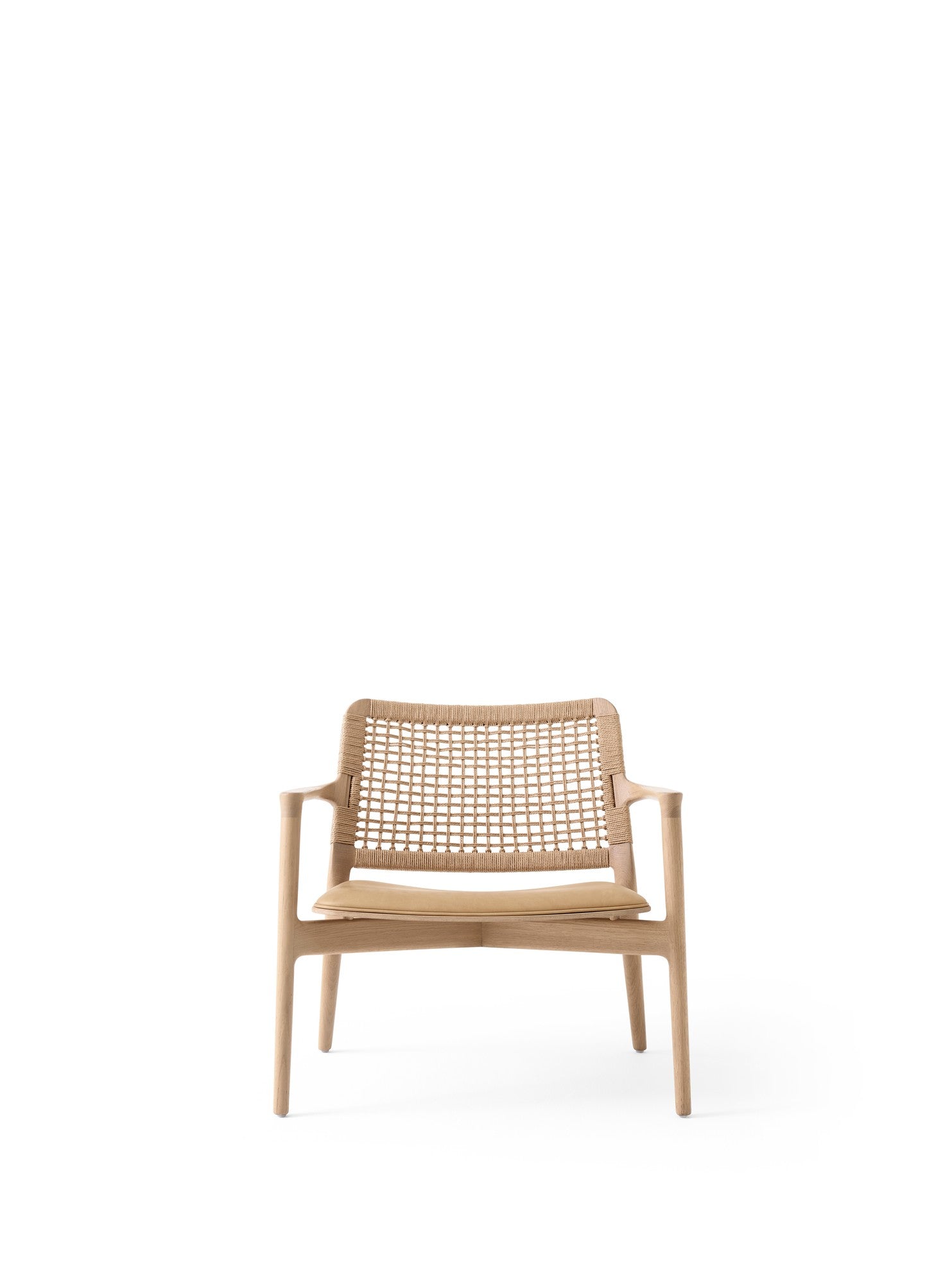 CABIN Armchair in Caramel Leather with Light Oak Base