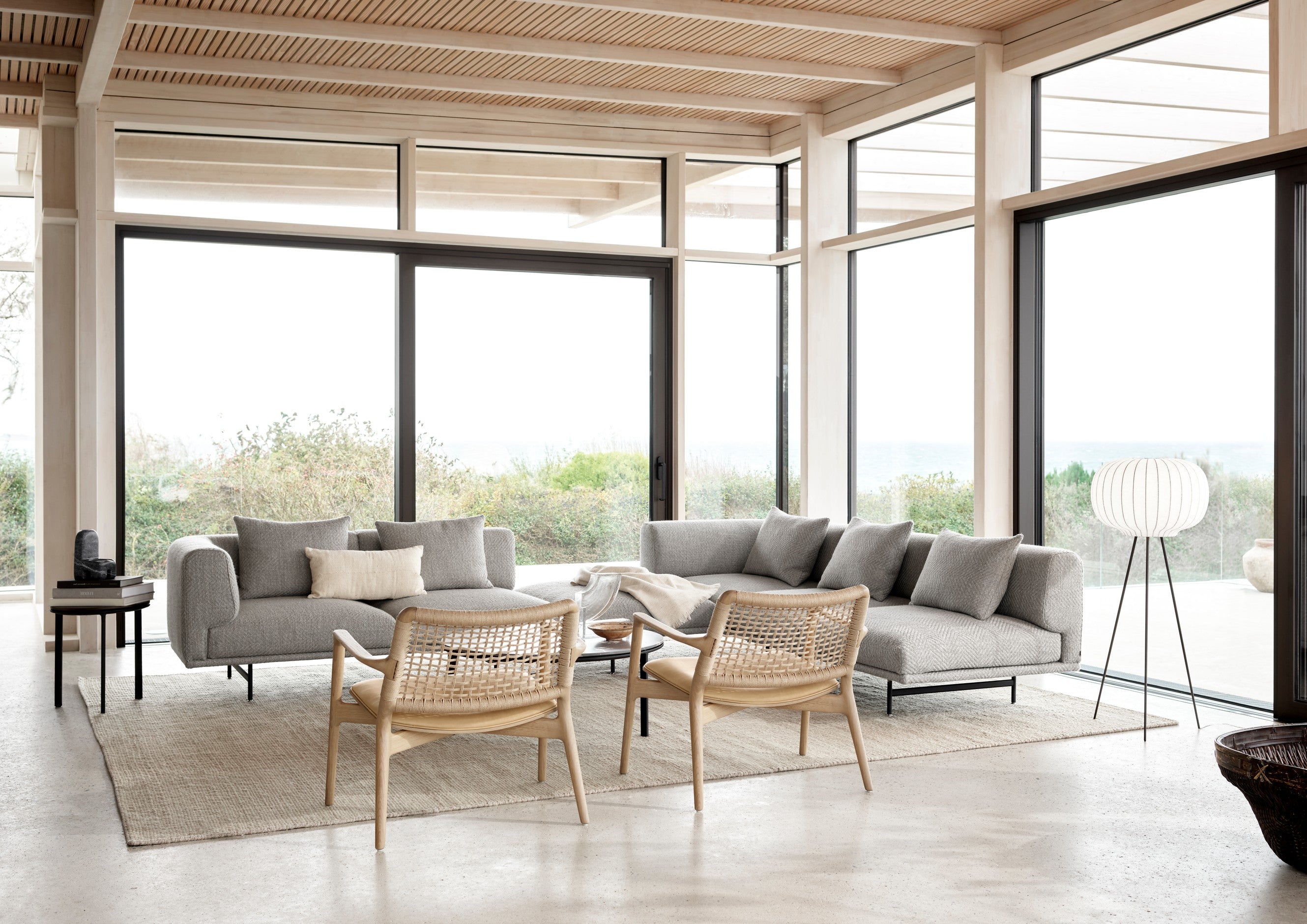 CABIN Armchair in Caramel Leather with Light Oak Base