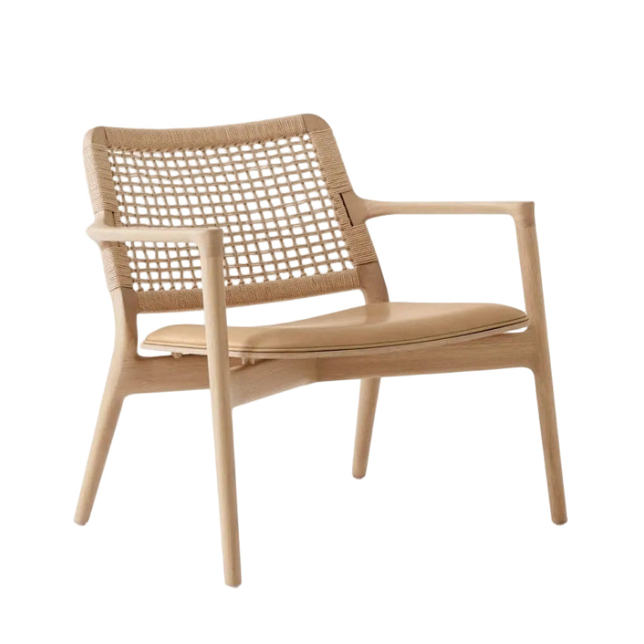 CABIN Armchair in Caramel Leather with Light Oak Base