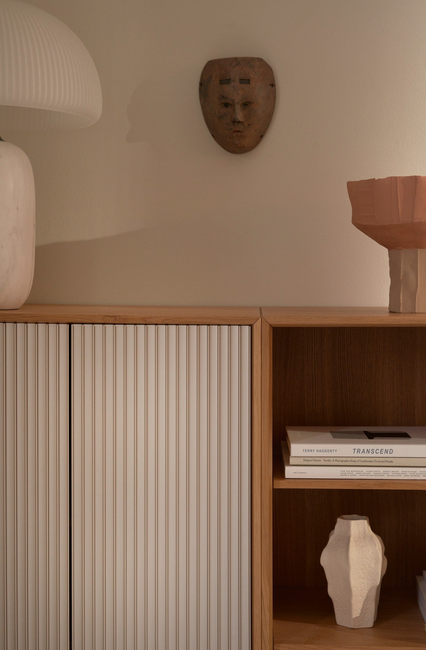 H5 Hanging Chest of Drawers in Oak Veneer with Gray Marble Top