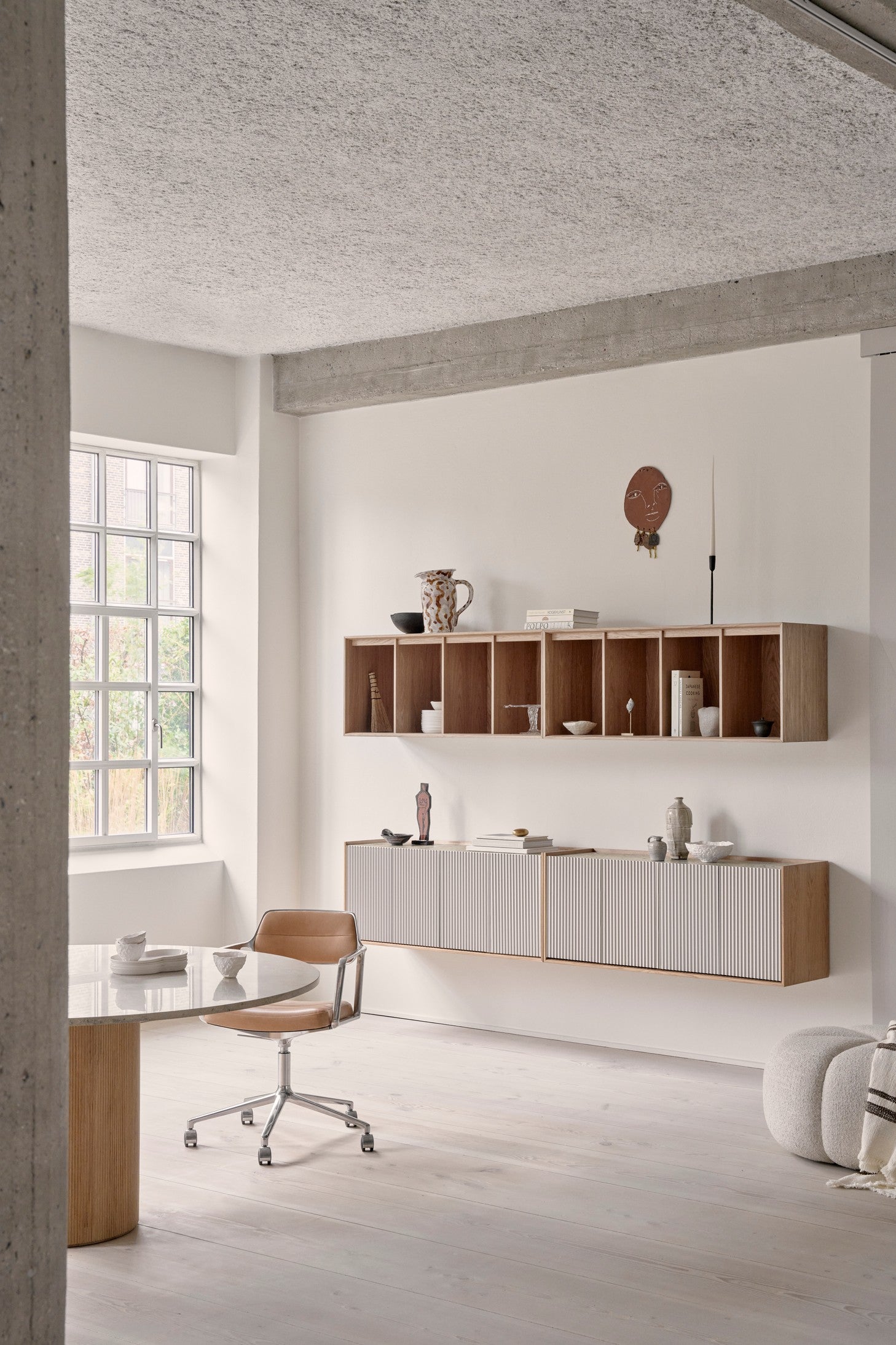 H5 Hanging Chest of Drawers in Oak Veneer with Gray Marble Top