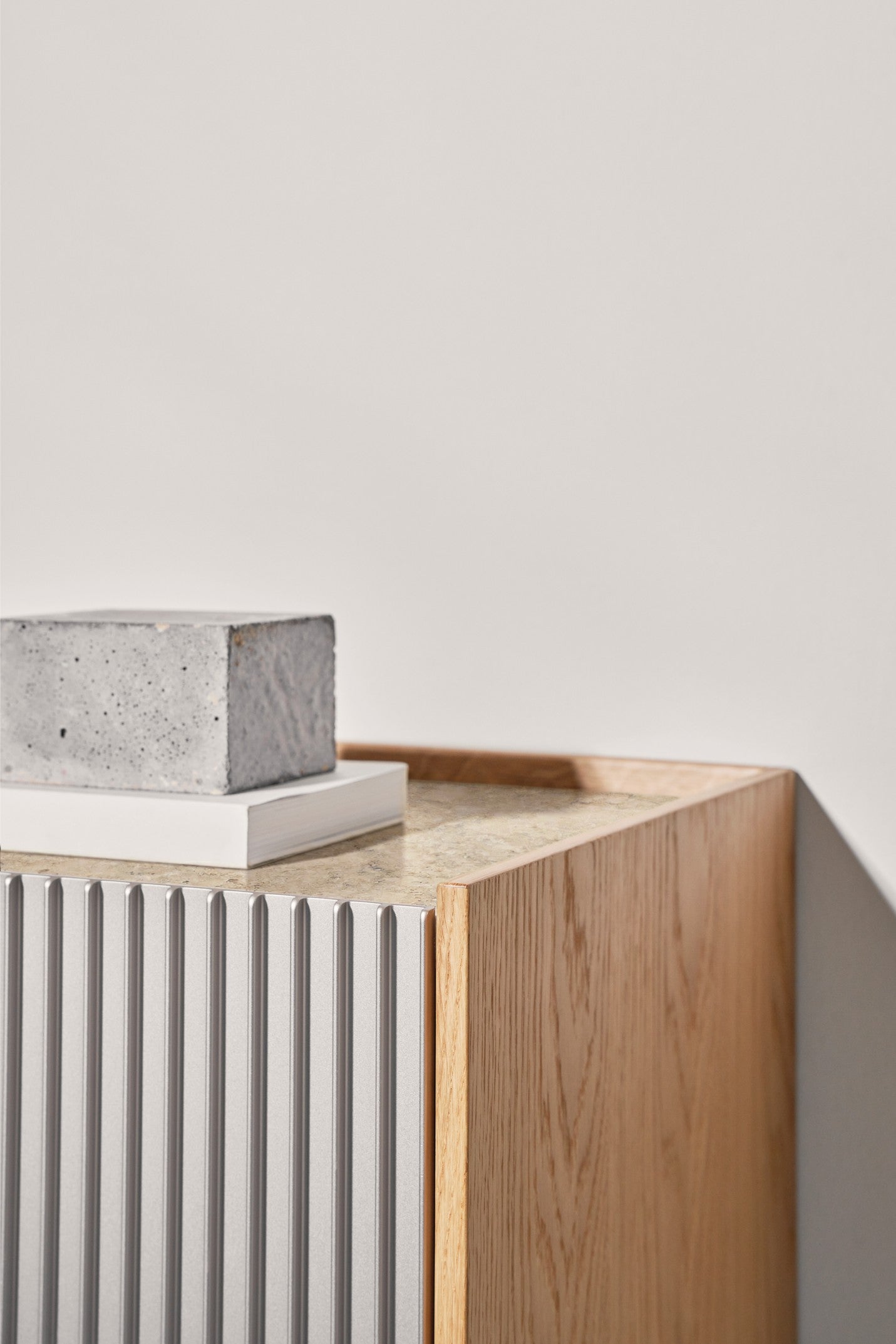 H5 Hanging Chest of Drawers in Oak Veneer with Gray Marble Top