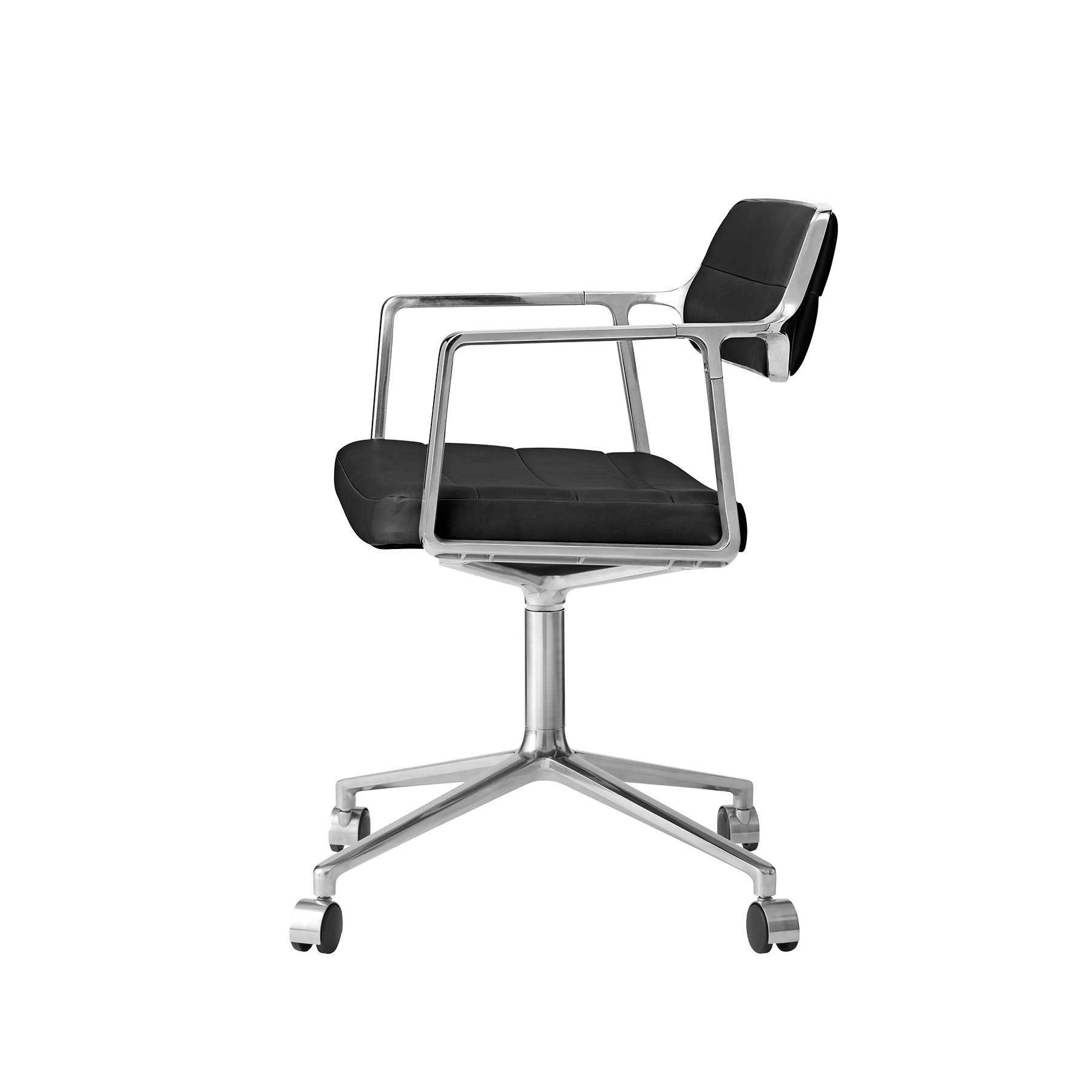 Bürostuhl 453 schwarze Leder mit Metallbasis