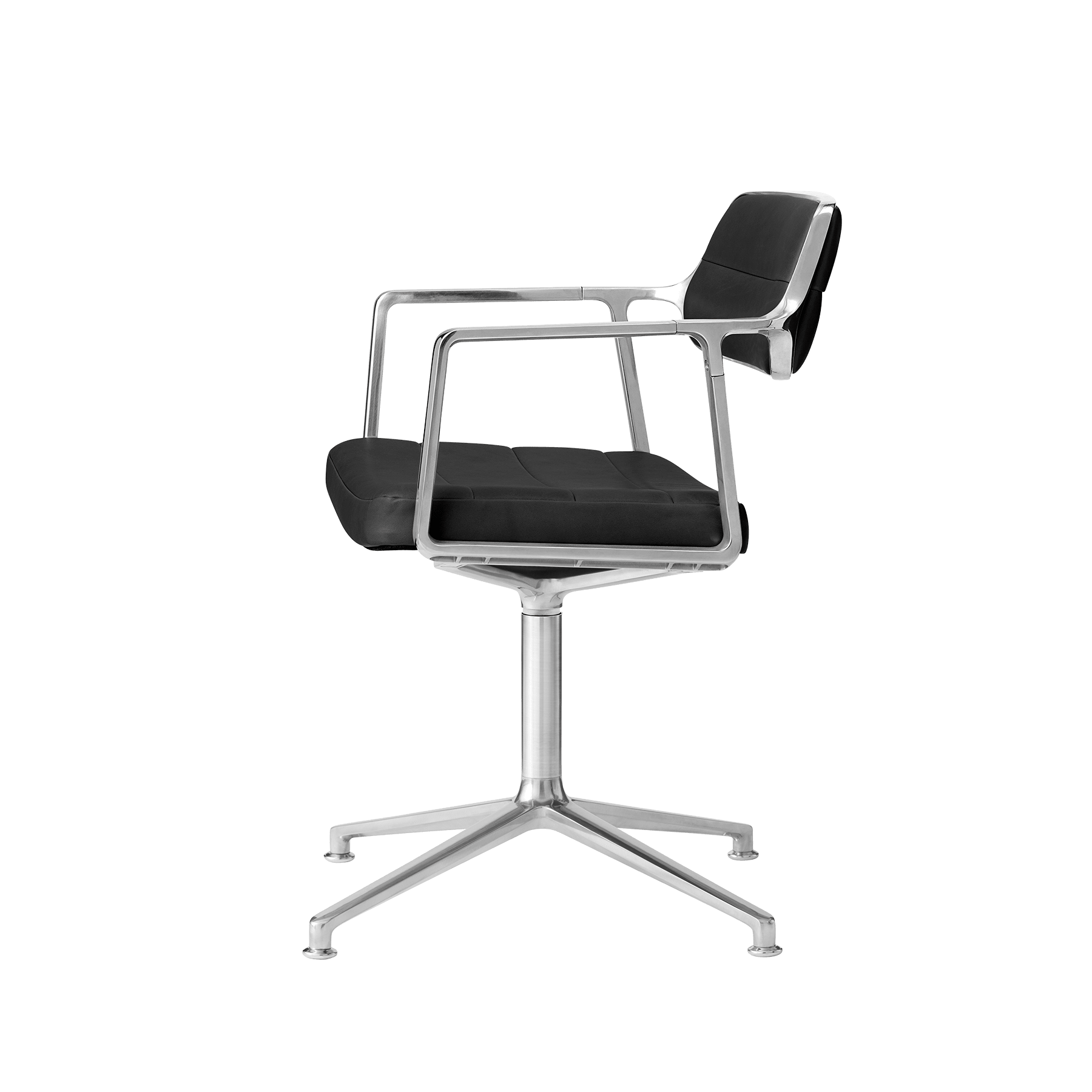 Bürostuhl 453 schwarze Leder mit Metallbasis