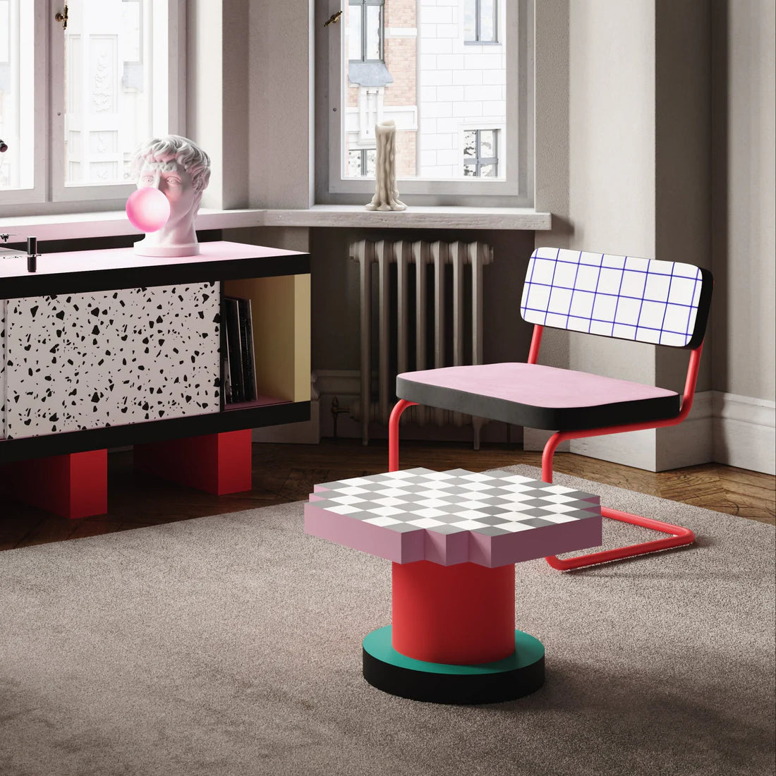 SUPERLOUNGE CHAIR TERRAZZO bright yellow with turquoise base