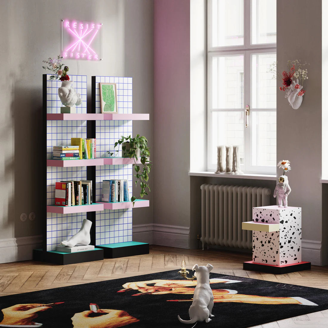 Regal SUPERSHELF TERRAZZO weiß mit Gelb und Rosa