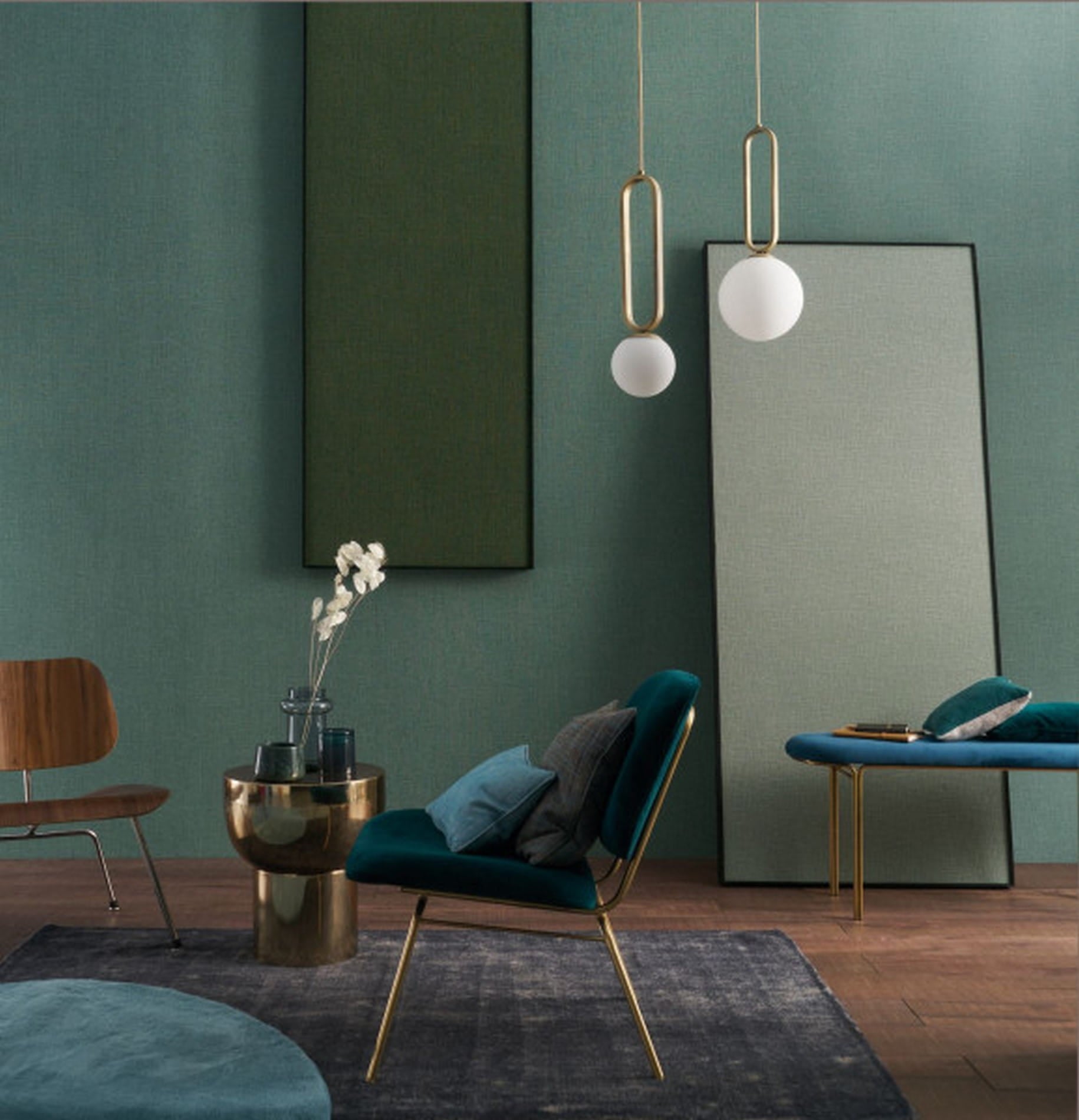 Structural wallpaper imitating woven canvas FILIN - VERT DE GRIS green-gray