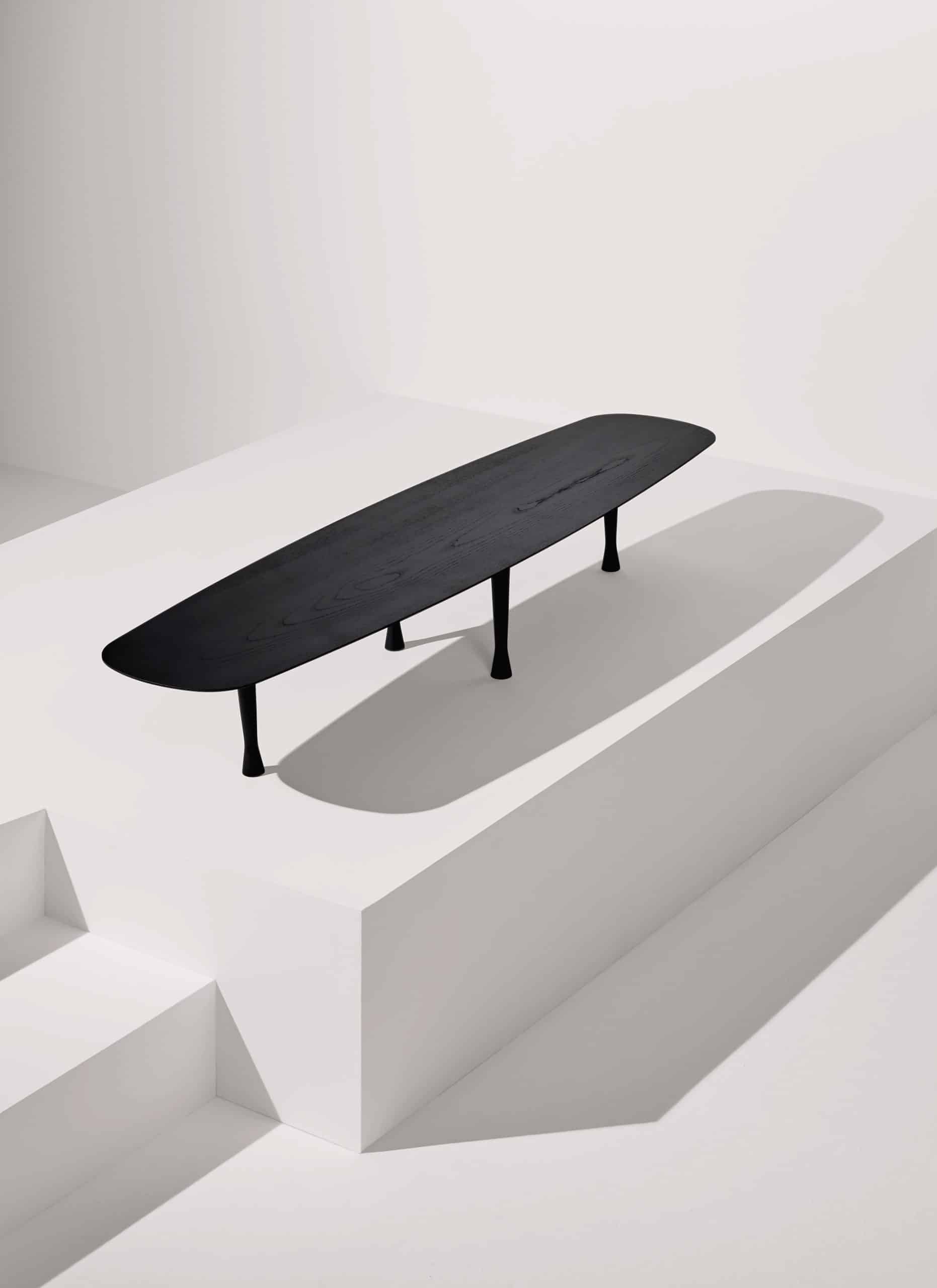 Unique oval coffee table black ash veneer