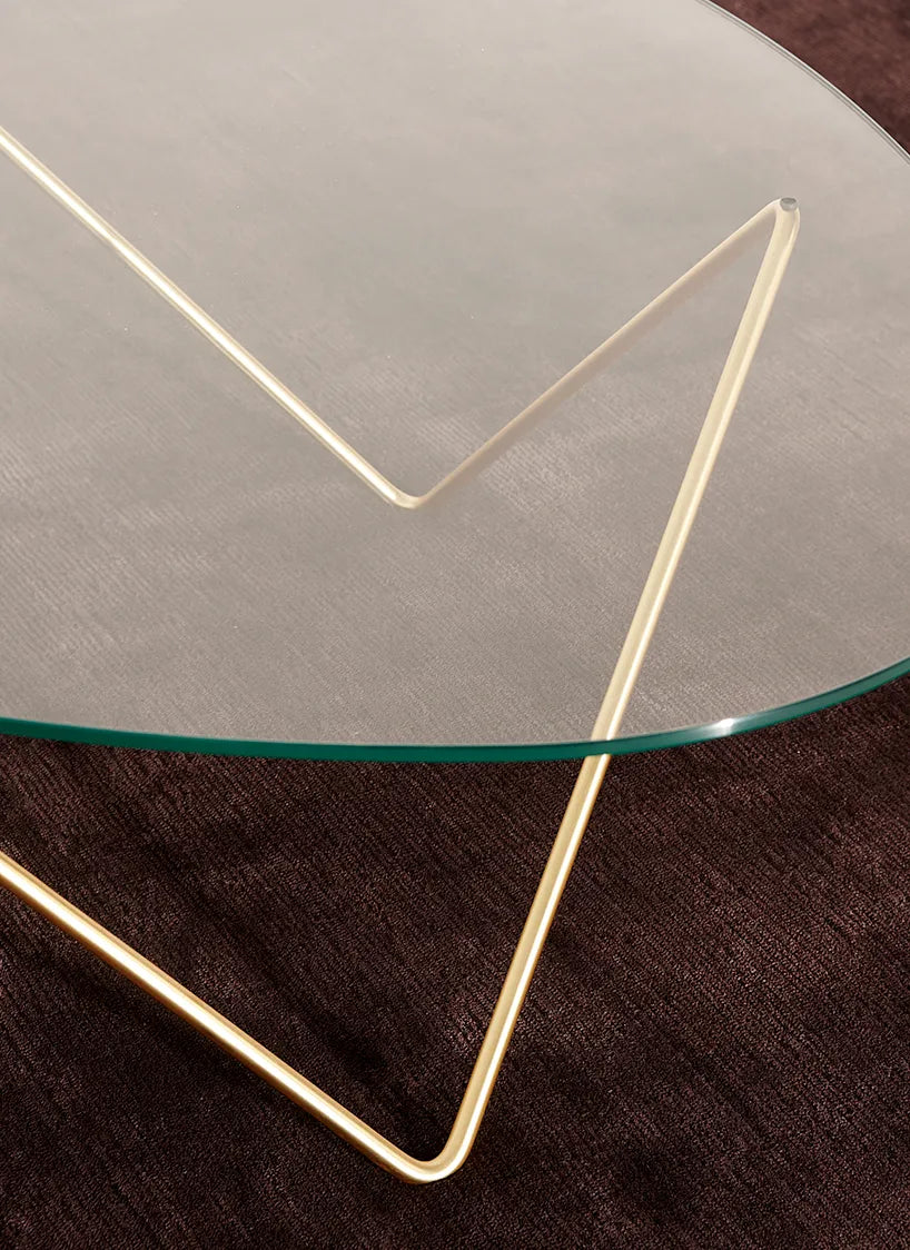 Stolik kawowy PEDRERA brązowe szkło z mosiężną podstawą