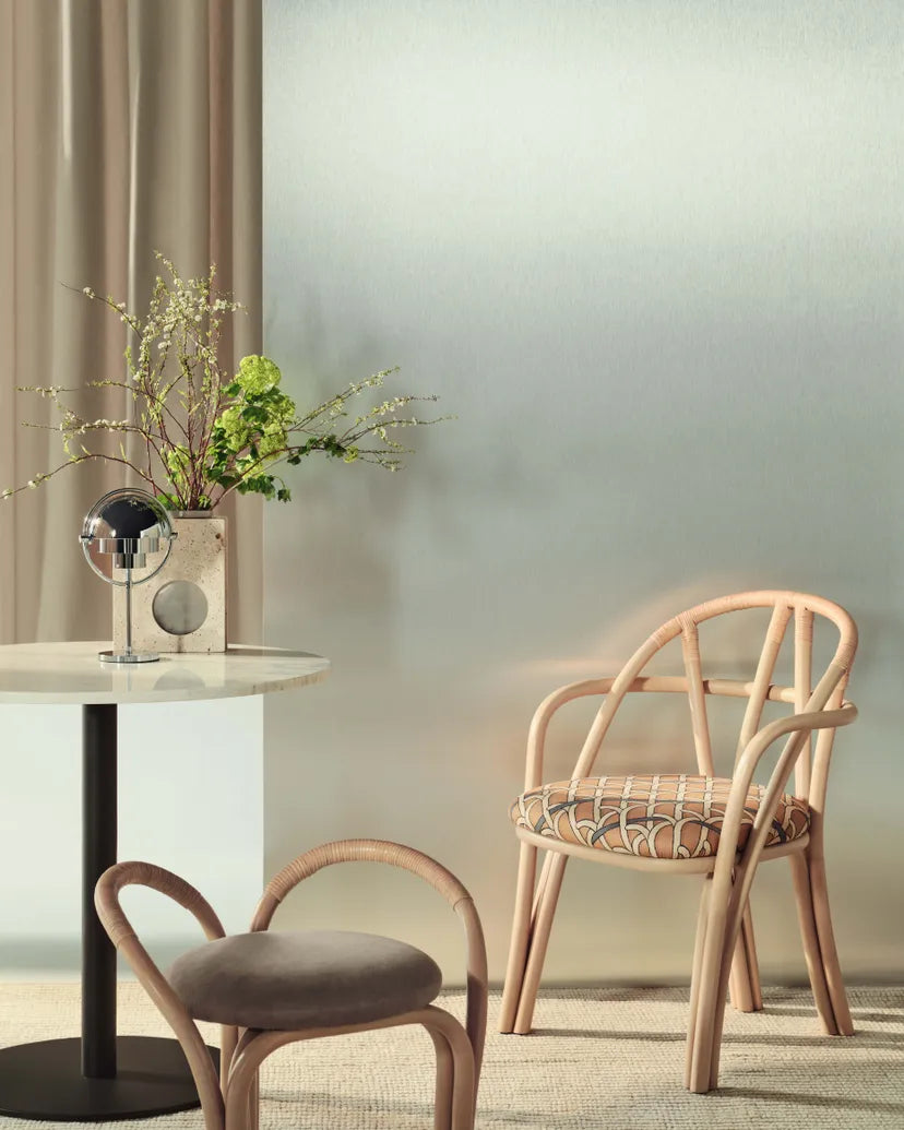 Upholstered BISTRA Chair with Rattan Base