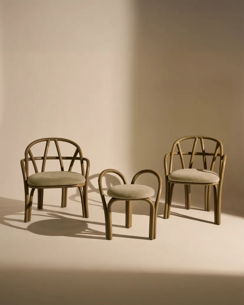 BISTRA upholstered chair with an olive rattan base