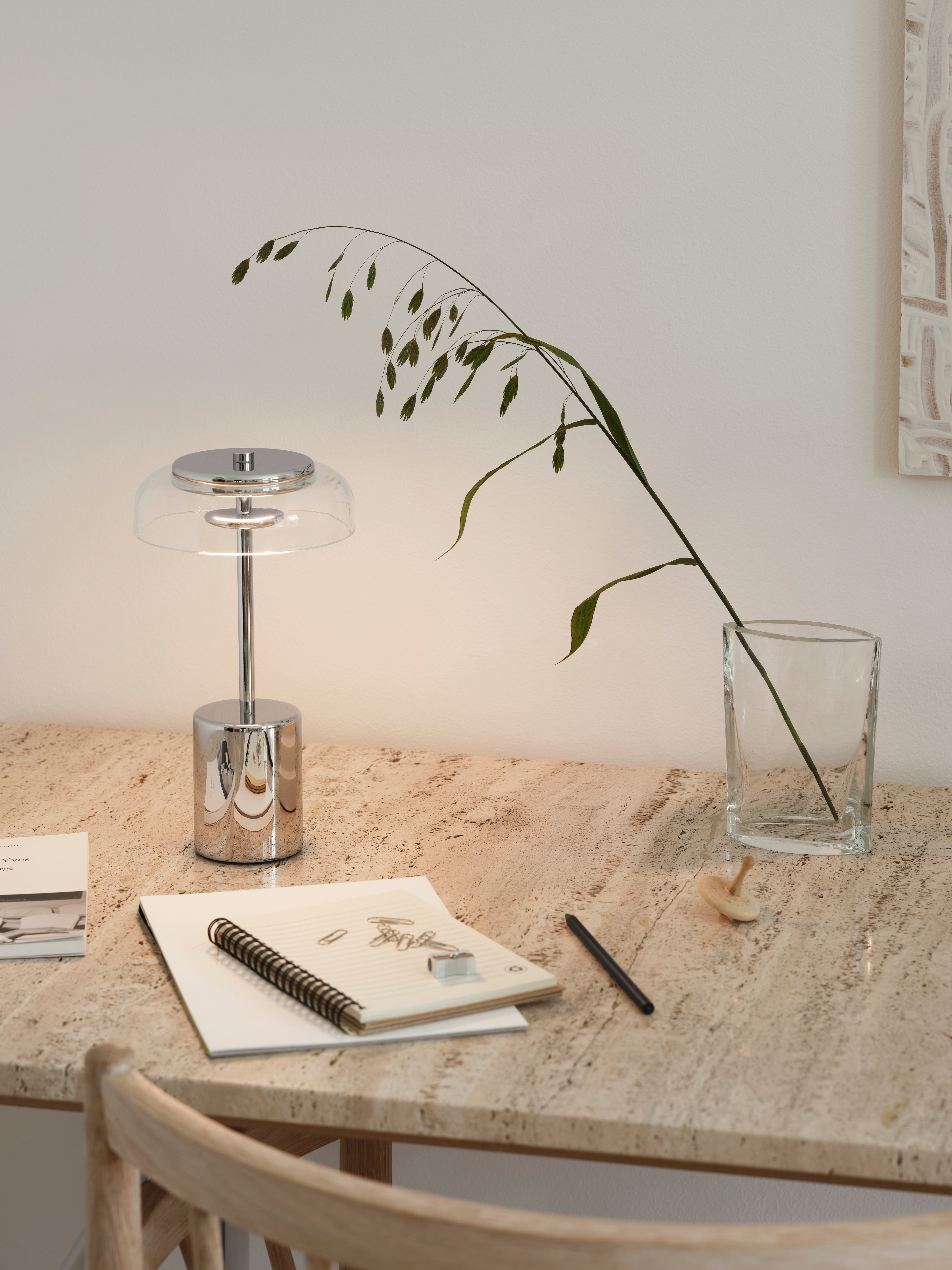 Lampa przenośna BLOSSI srebrny z transparentnym szkłem