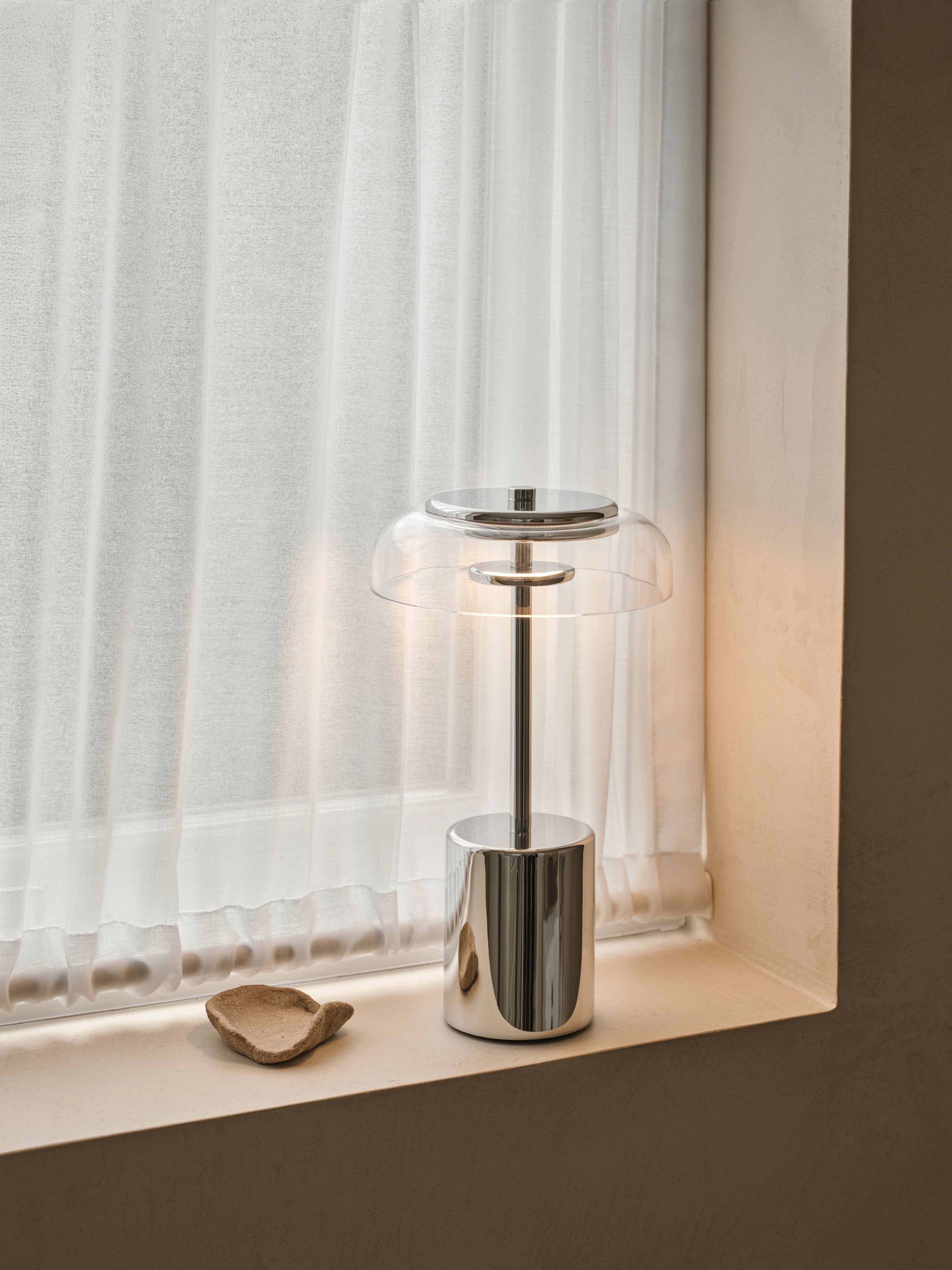 Tragbare Lampe BLOSSI silber mit transparentem Glas