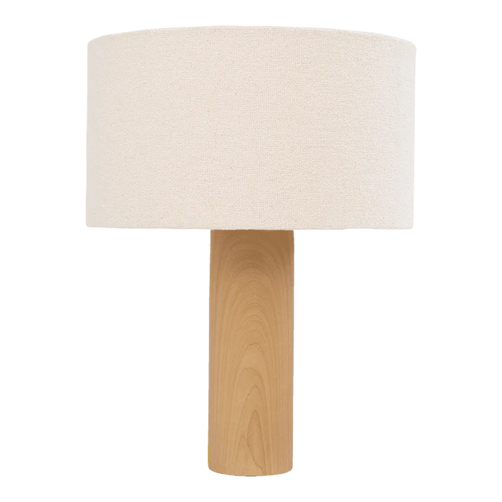 ELYN TABLE LAMP CERAMICS imitating wood with a Bouclé lampshade