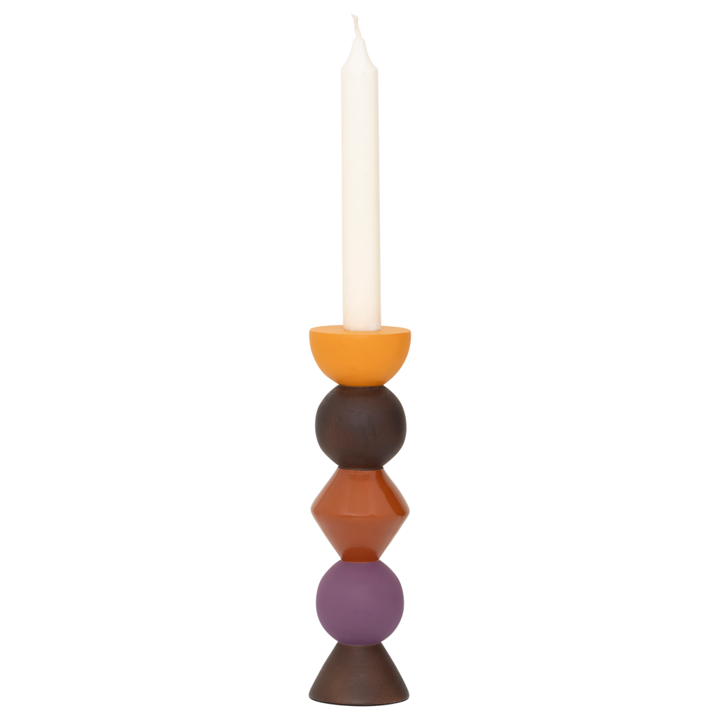 Świecznik LEKEN brązowy z pomarańczowym