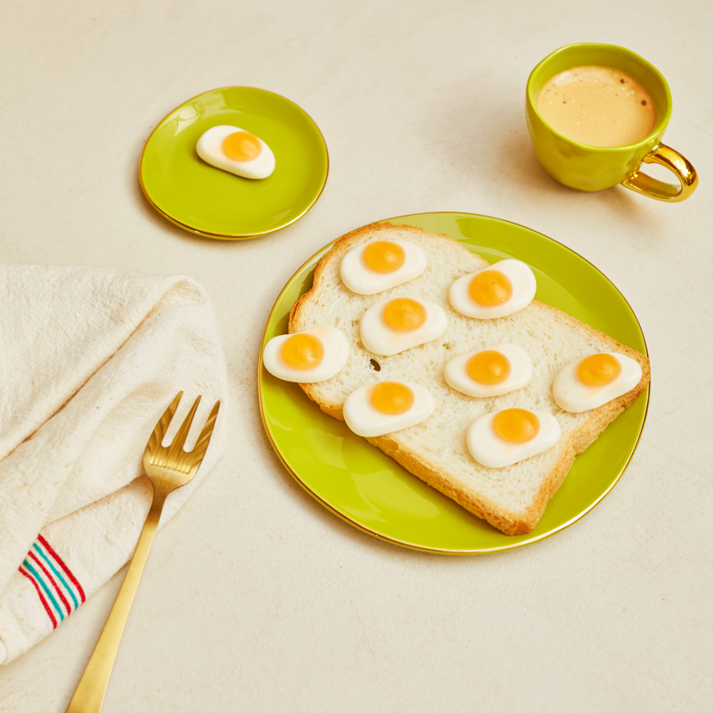 Talerz GOOD MORNING zielony ze złotym wykończeniem