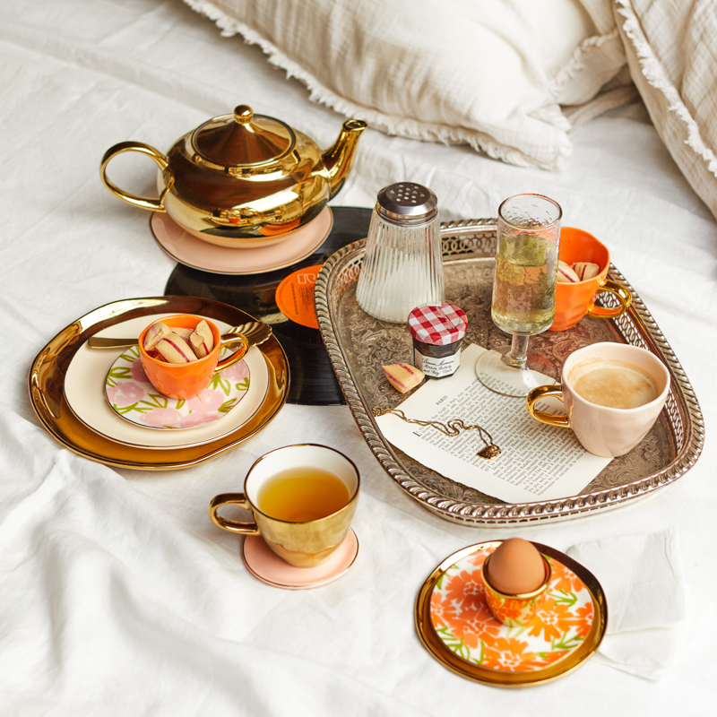 Keramiktasse GOOD MORNING orange mit Gold