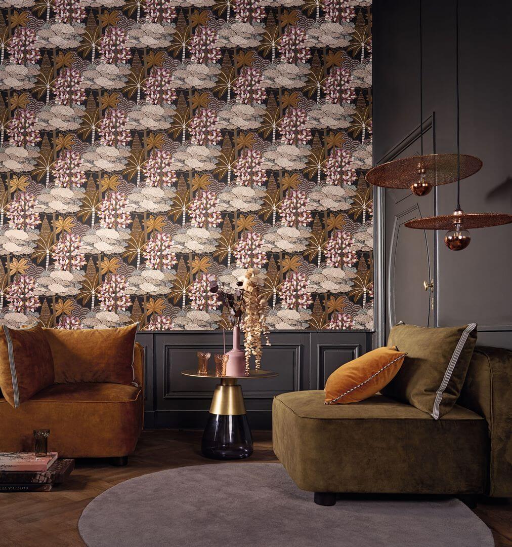 Metalltapete mit Pflanzenmotiv MARAKANDA - EMERAUDE/DORE smaragdgrün mit Gold