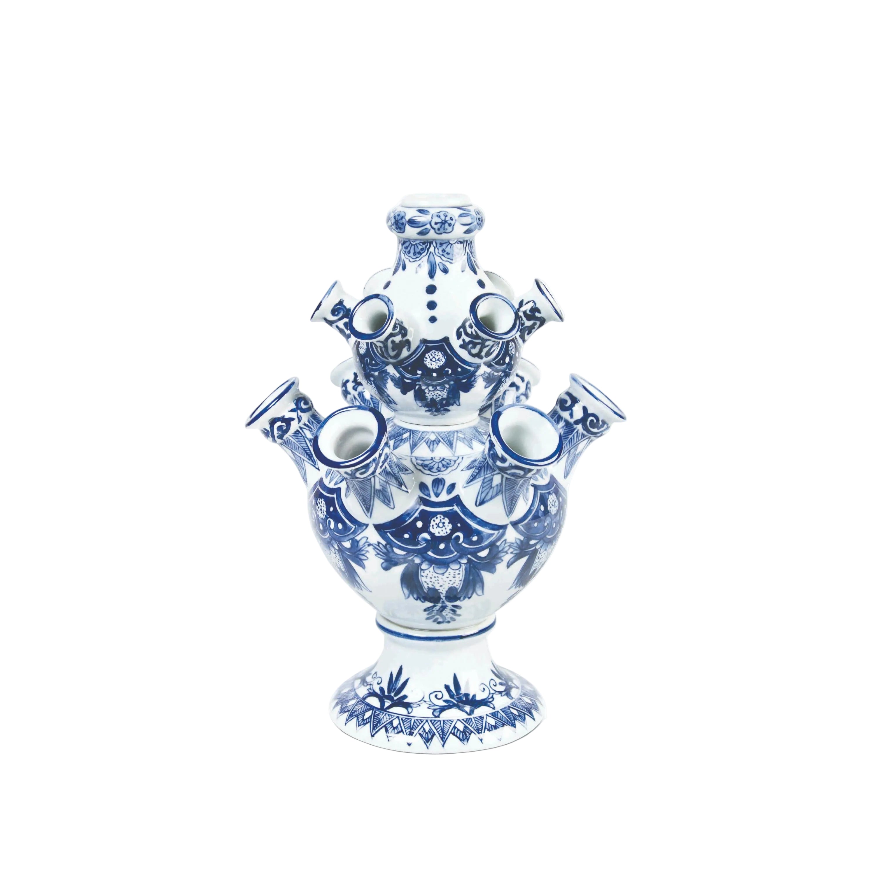 White Tulip Pyramid Vase with Blue