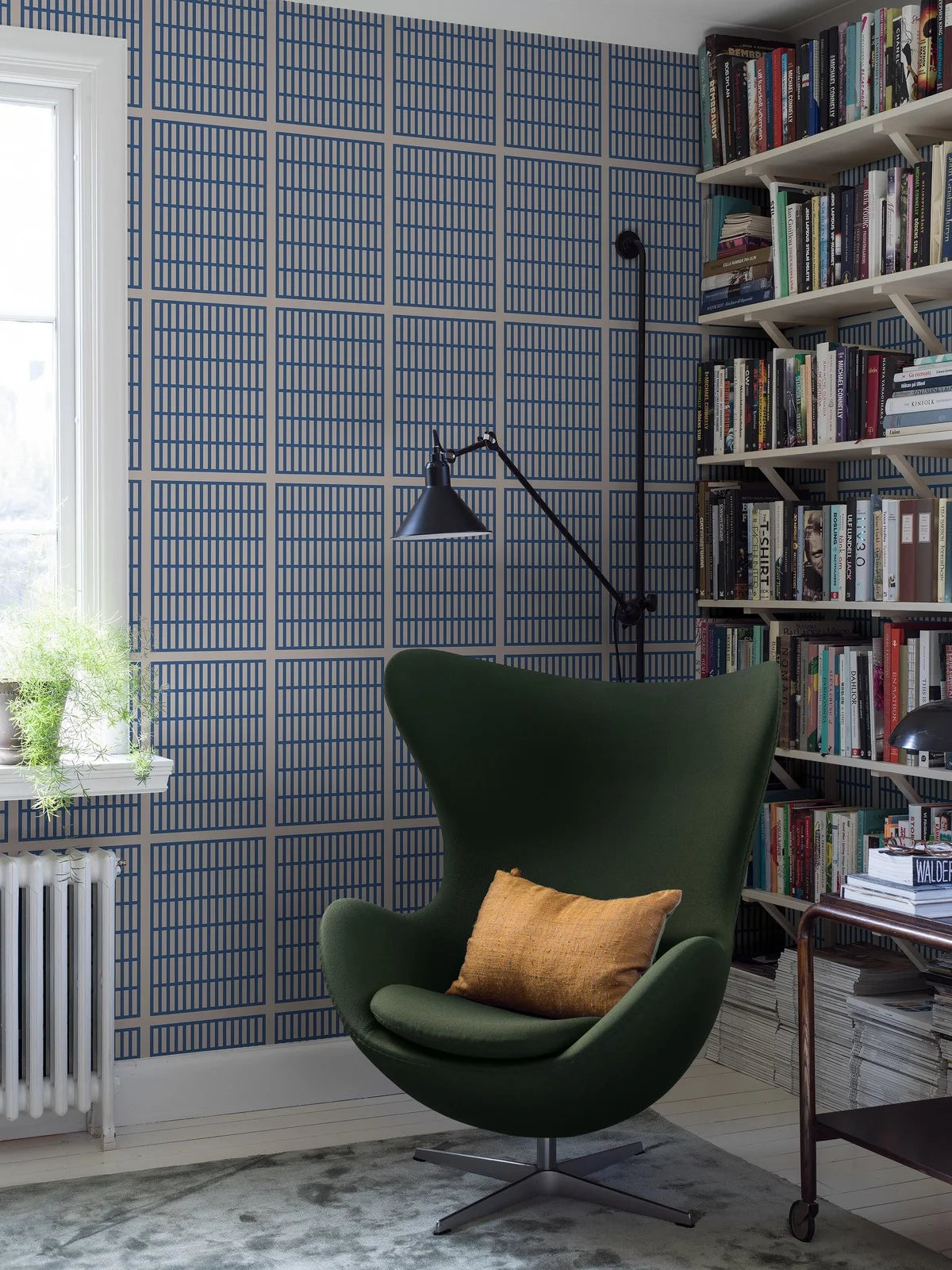 Tapeta z geometrycznym wzorem ALVAR AALTO 14/6 biały z niebieskim
