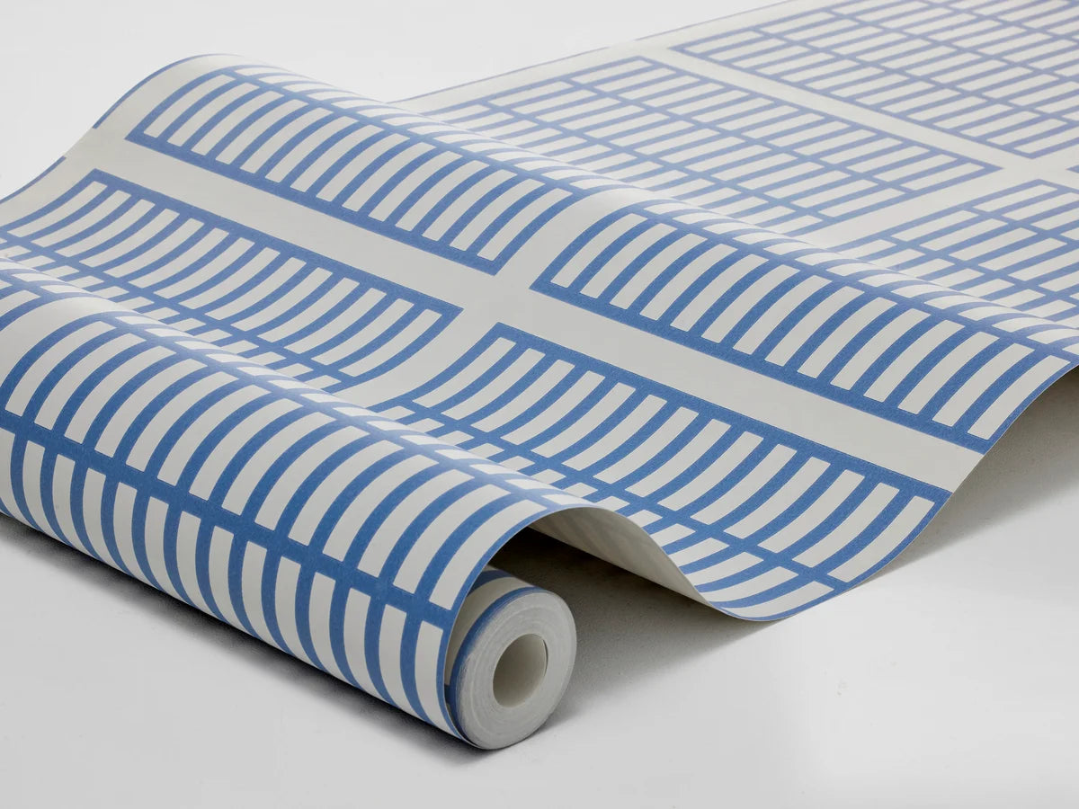 Tapeta z geometrycznym wzorem ALVAR AALTO 14/6 biały z niebieskim