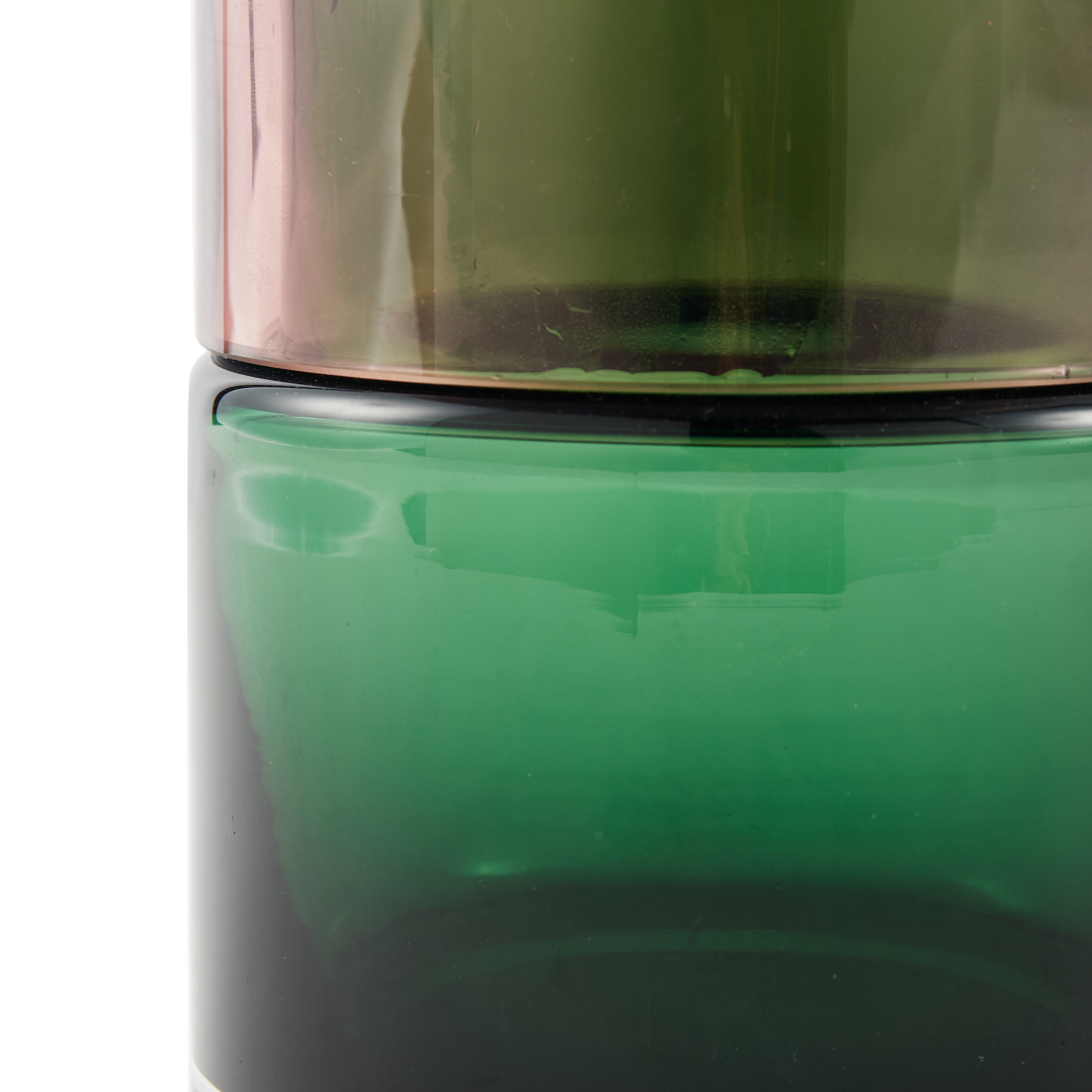 Glasvase DISK FORMY rosa mit grünem Akzent