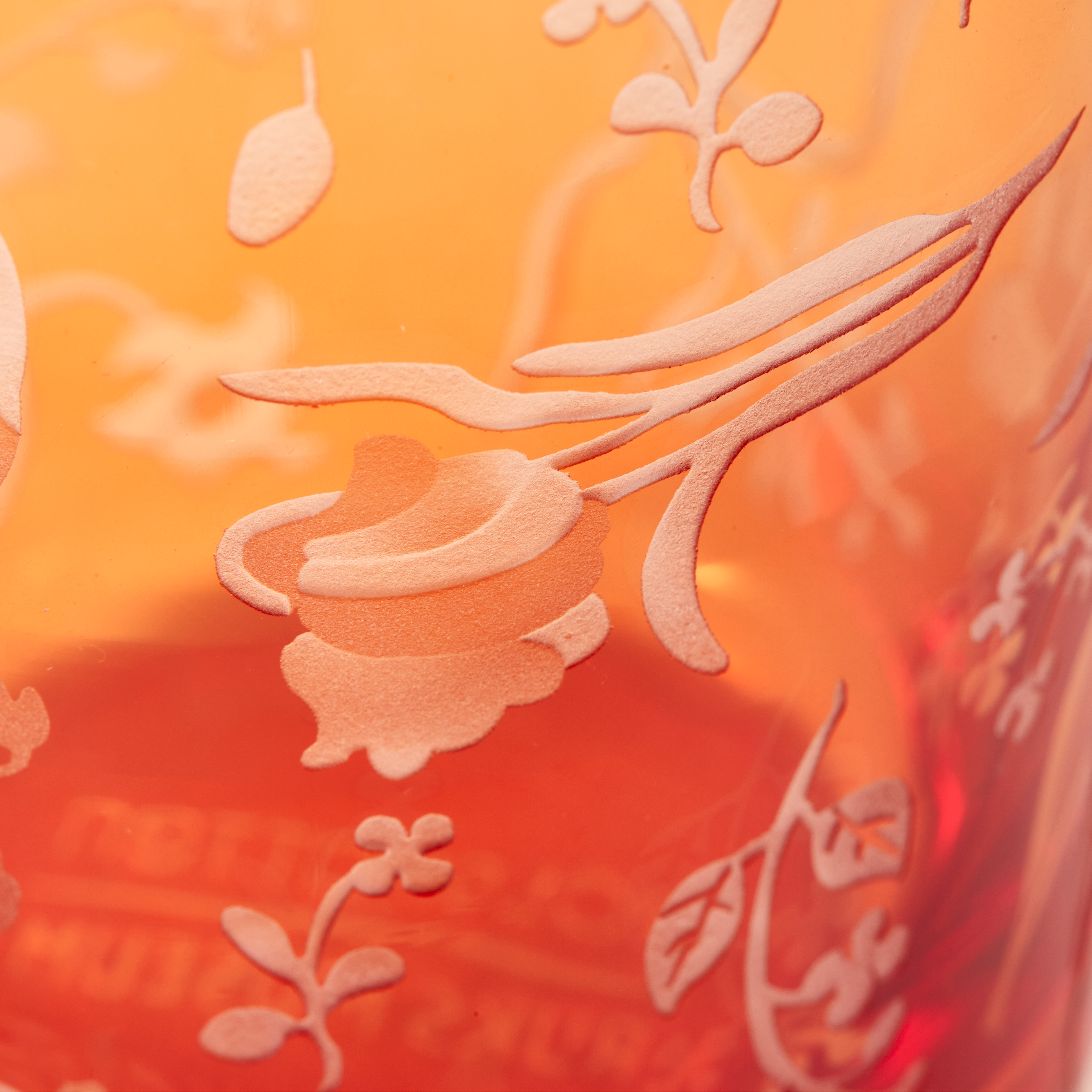 SCATTERED FLOWERS Orange Glasses Set with Sandblasted Pattern