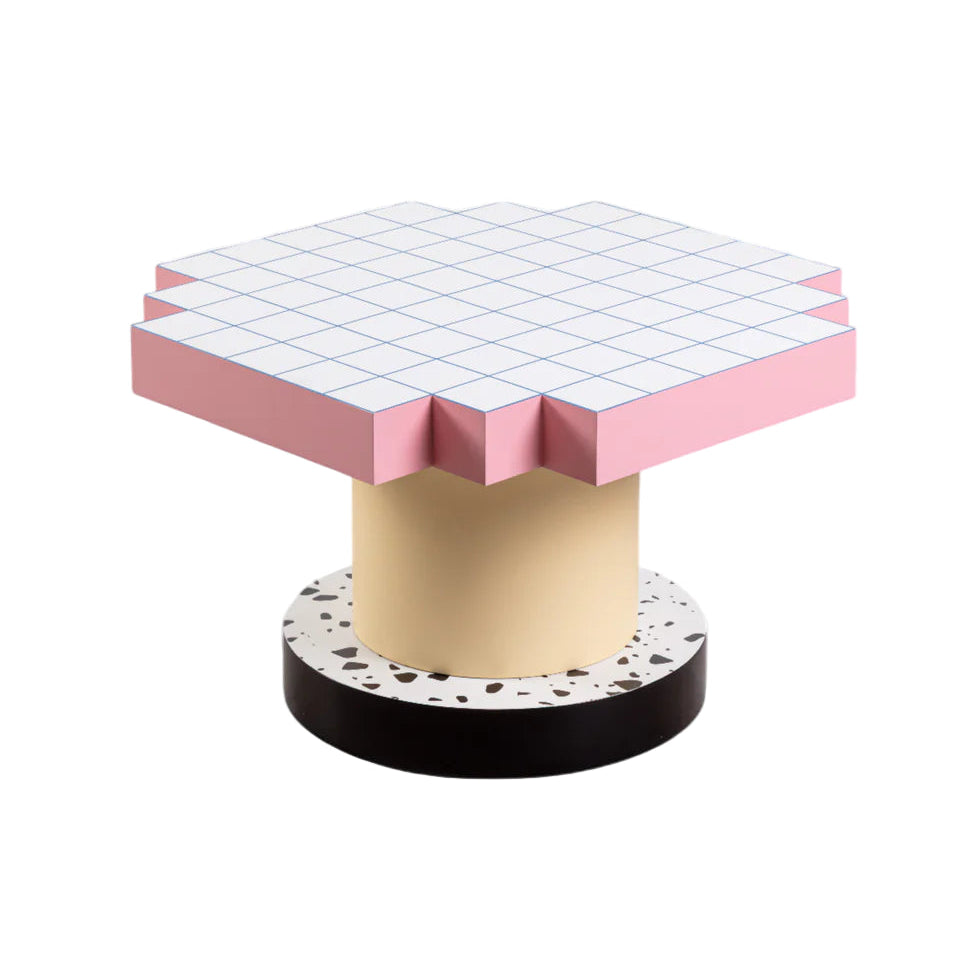 Stolik kawowy SUPERCOFFEE BLUE GRID różowy z żółtym