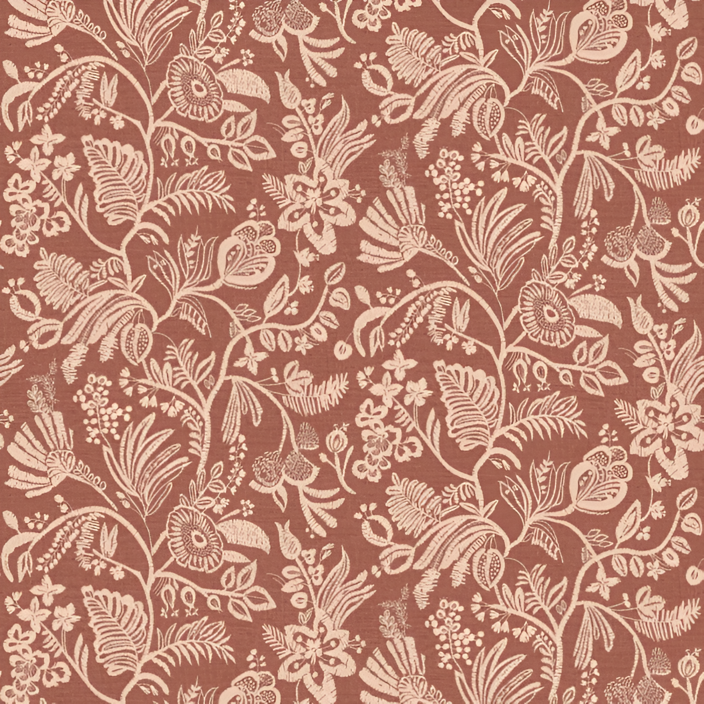 Embroidered effect wallpaper PASTE terracotta with beige