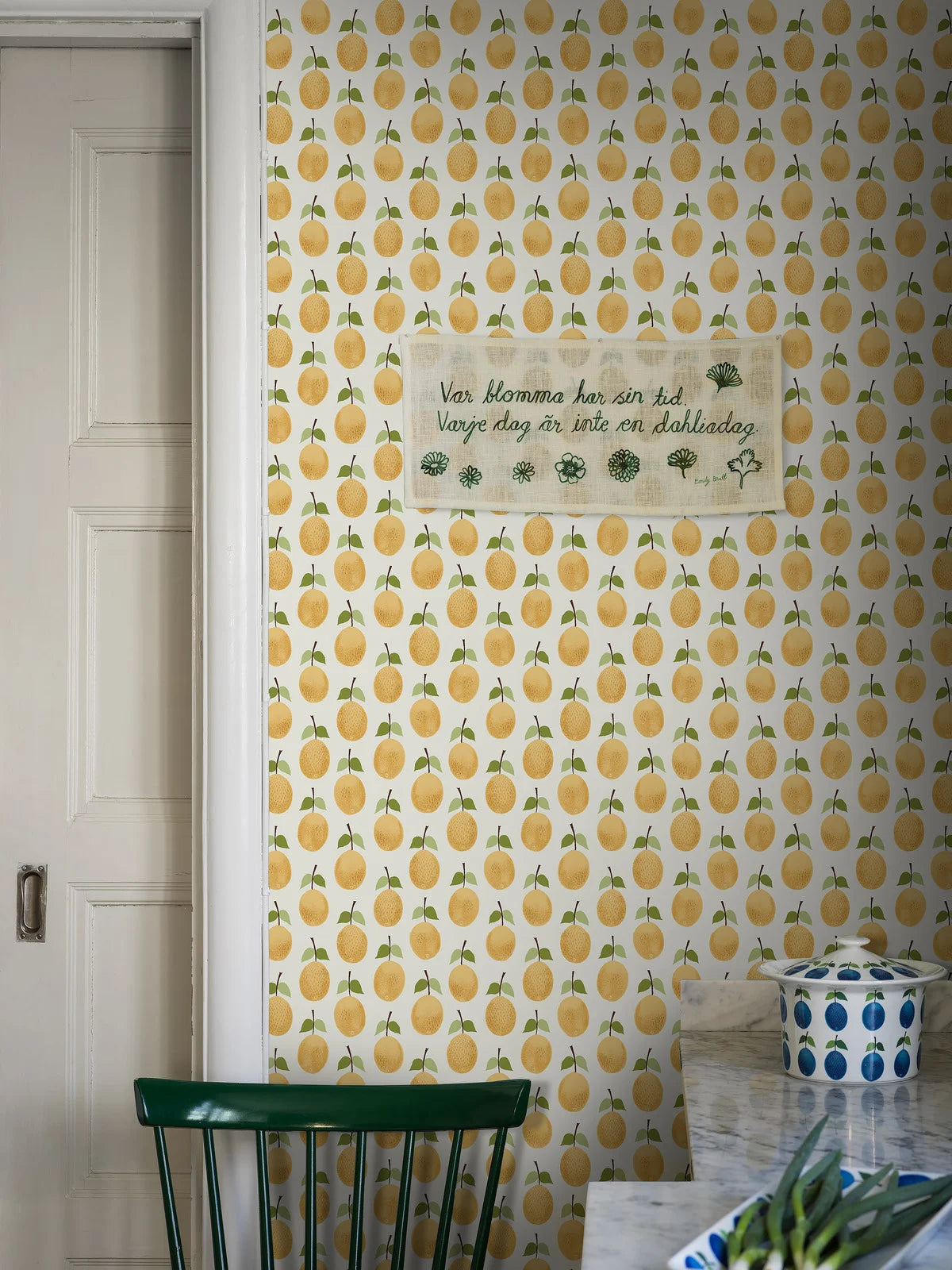 White and Yellow Fruit Motif Plant Wallpaper by PRUNUS