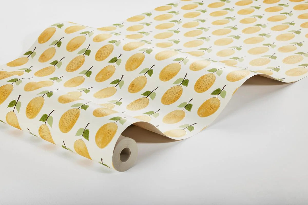 White and Yellow Fruit Motif Plant Wallpaper by PRUNUS
