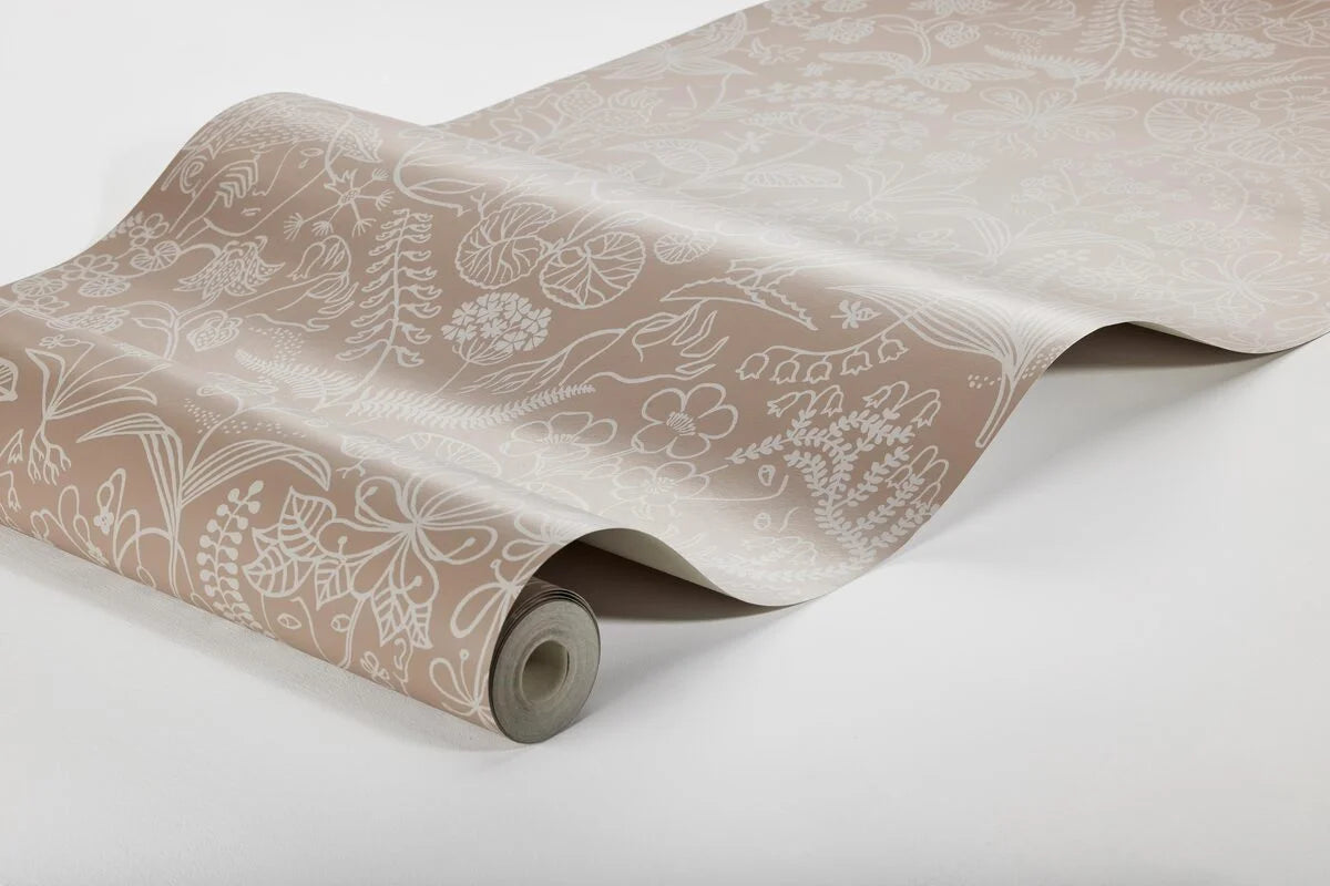 Tapeta z roślinnym wzorem kwiatów i liści GRAZIA brązowy