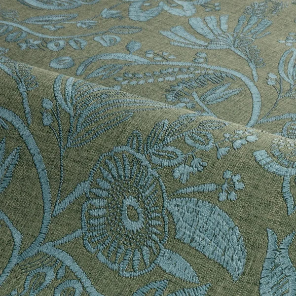 Pastel Green and Blue Embroidery Imitation Wallpaper