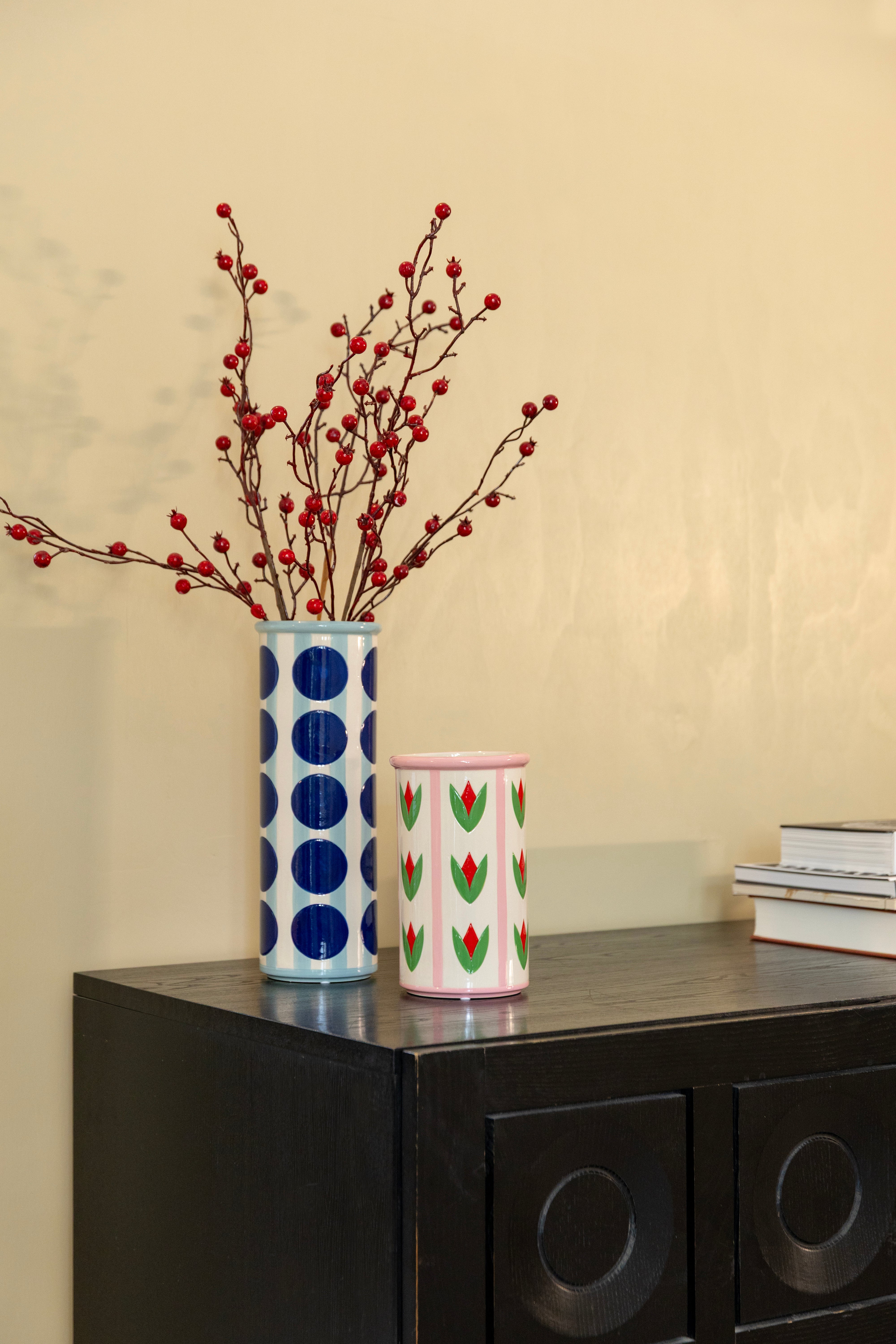 Vase PATCH DOT blau mit Weiß