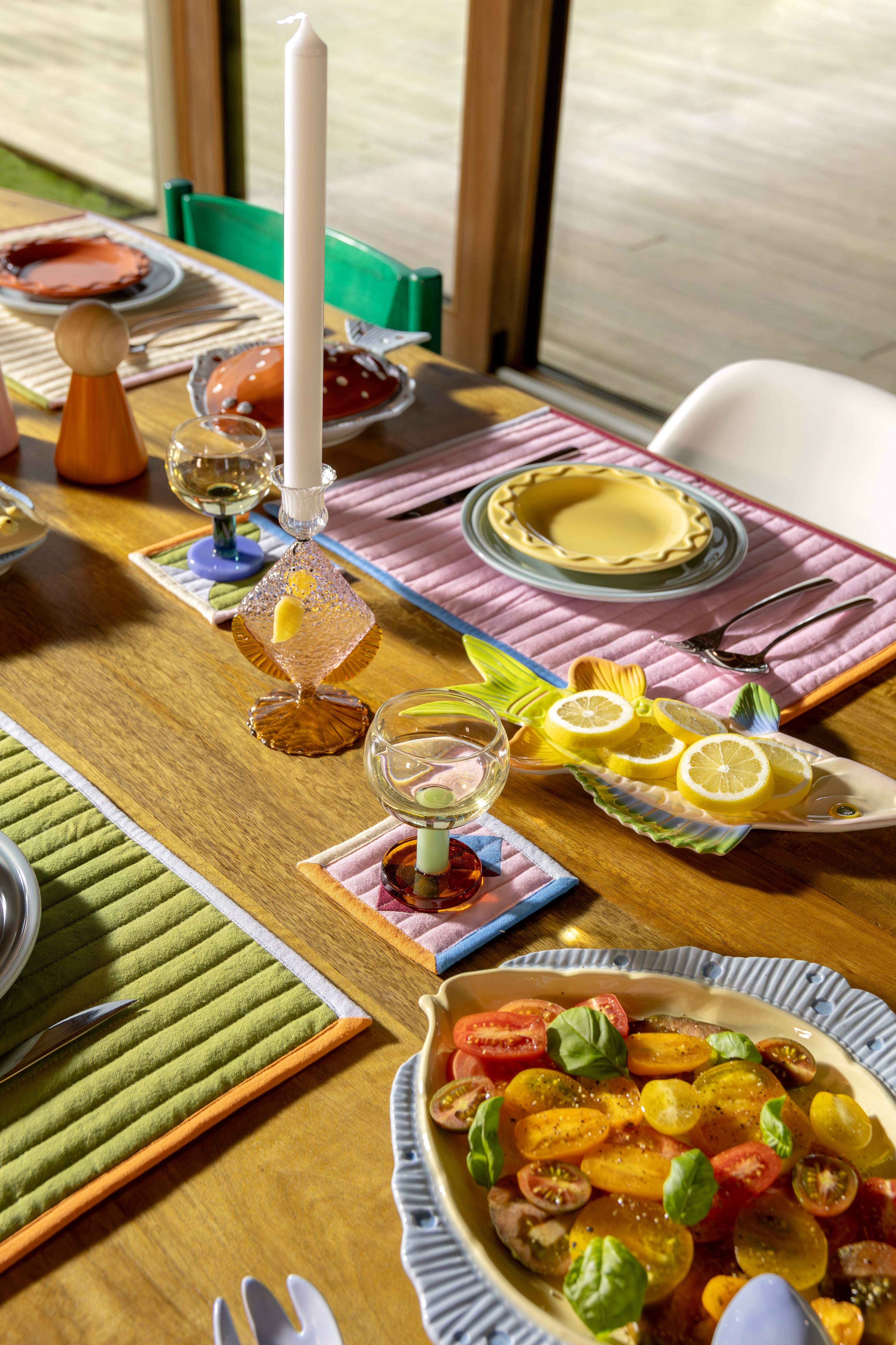 Glas-Teelichthalter FISCH rosa mit bernsteinfarbenem Akzent