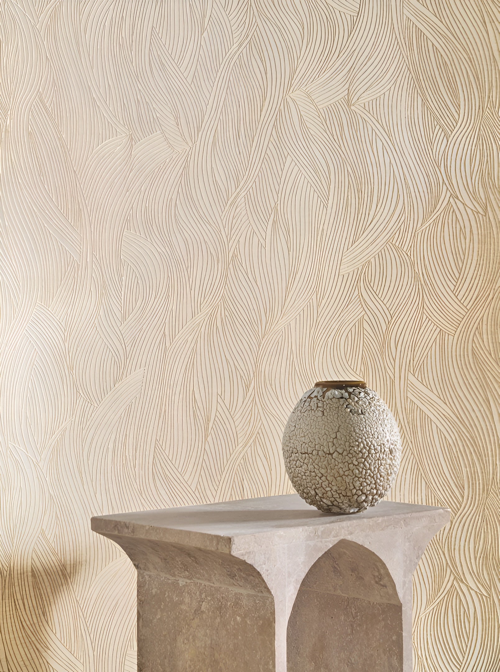 Structural textile wallpaper ALARIS - CRÈME PLATINE creamy