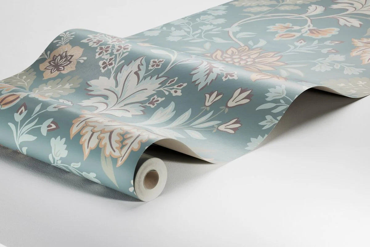 Tapeta flizelinowa papierowa z roślinnym wzorem ALICIA niebieski z zielonym