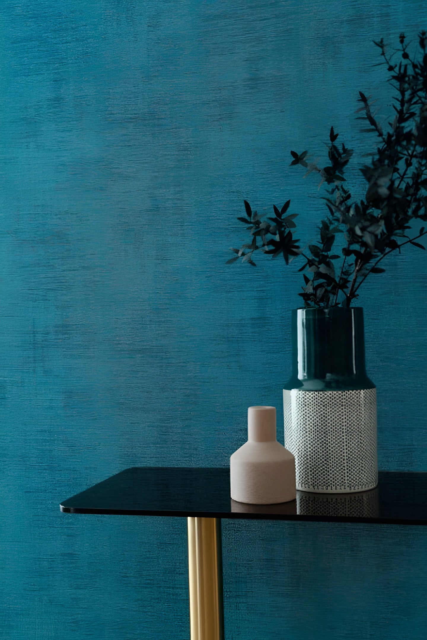 Strukturierte Tapete, die abgewetztes Leinen imitiert JOHARA - BLEU CANARD blau