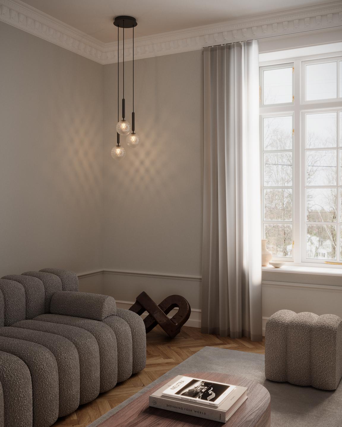 Lampa wisząca MIIRA 3 grafitowy z transparentnym szkłem