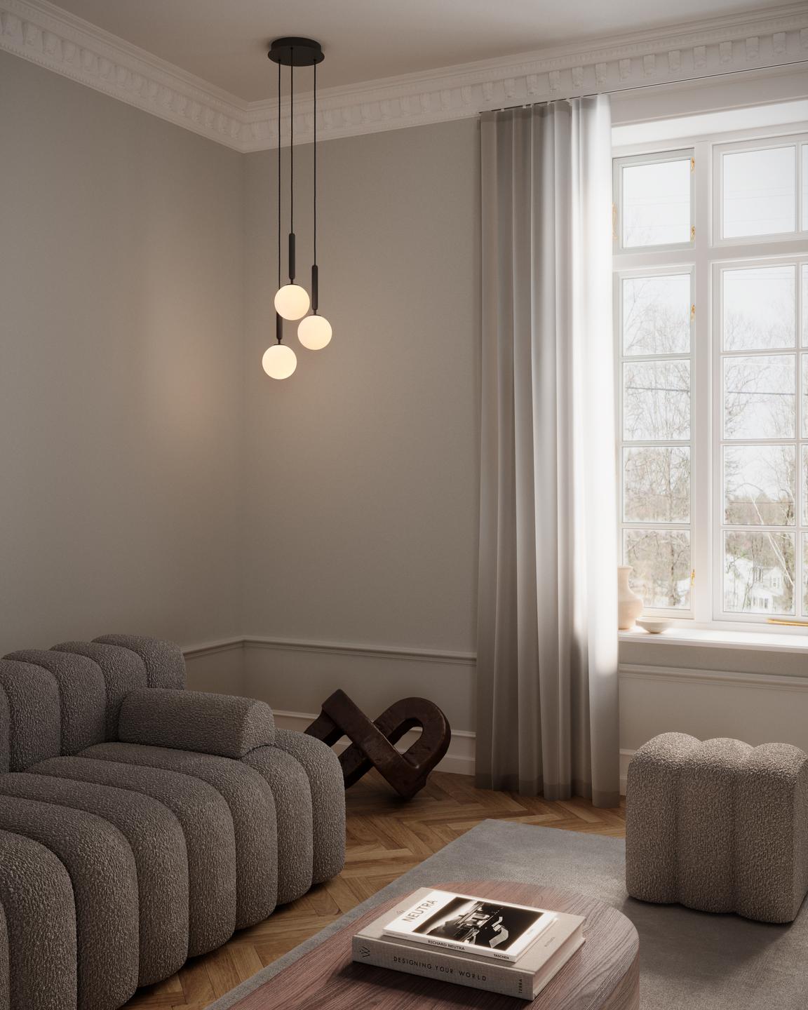 Lampa wisząca MIIRA 3 grafitowy z opalowym szkłem