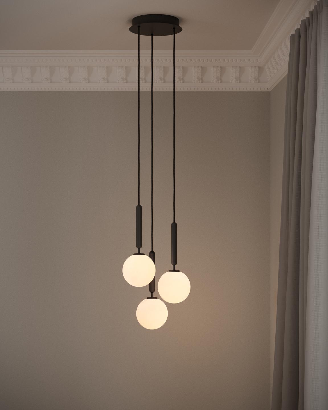 Lampa wisząca MIIRA 3 grafitowy z opalowym szkłem