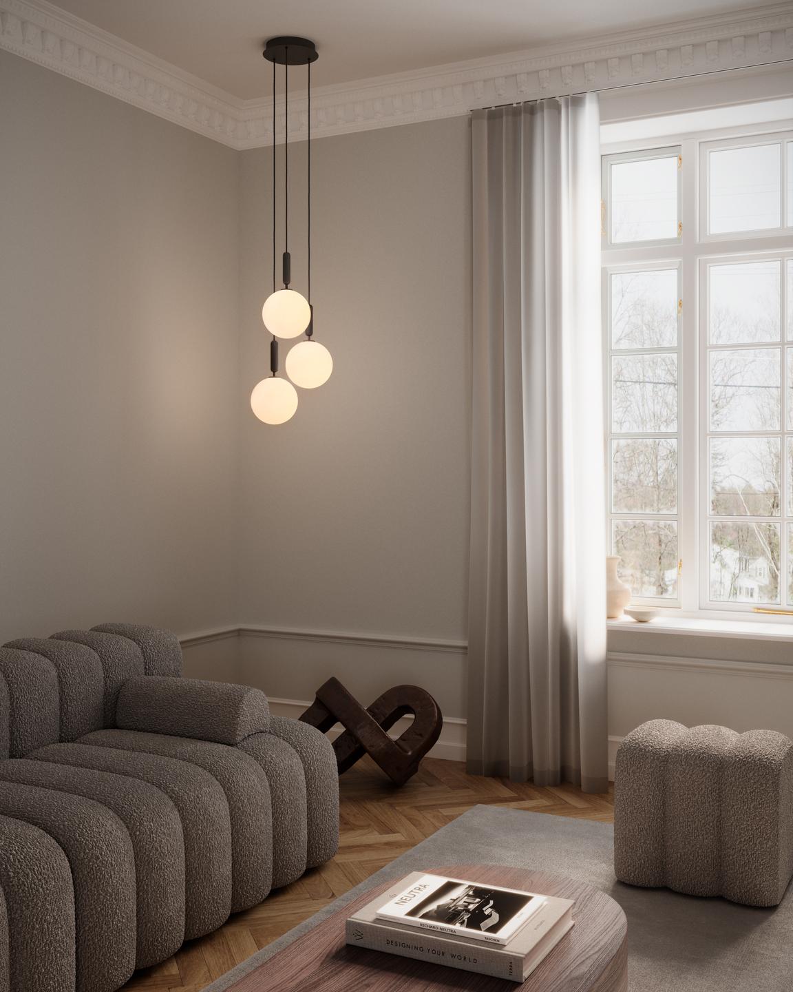 Lampa wisząca MIIRA 3 grafitowy z opalowym szkłem