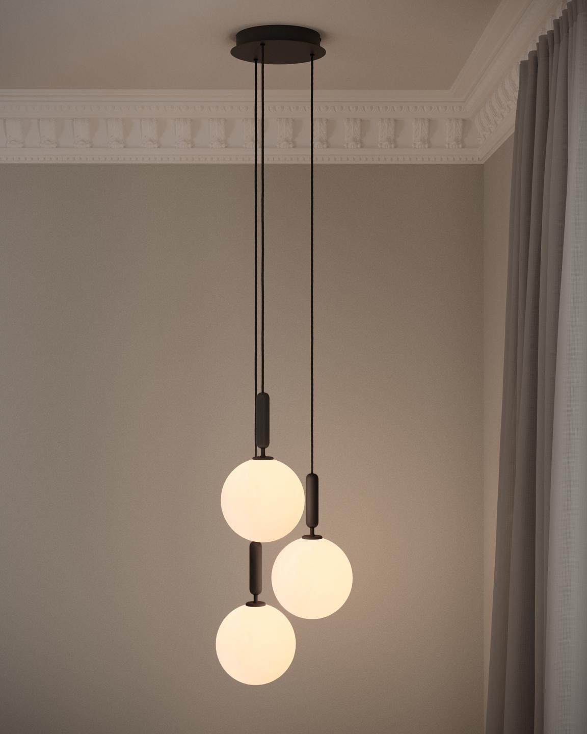 Lampa wisząca MIIRA 3 grafitowy z opalowym szkłem